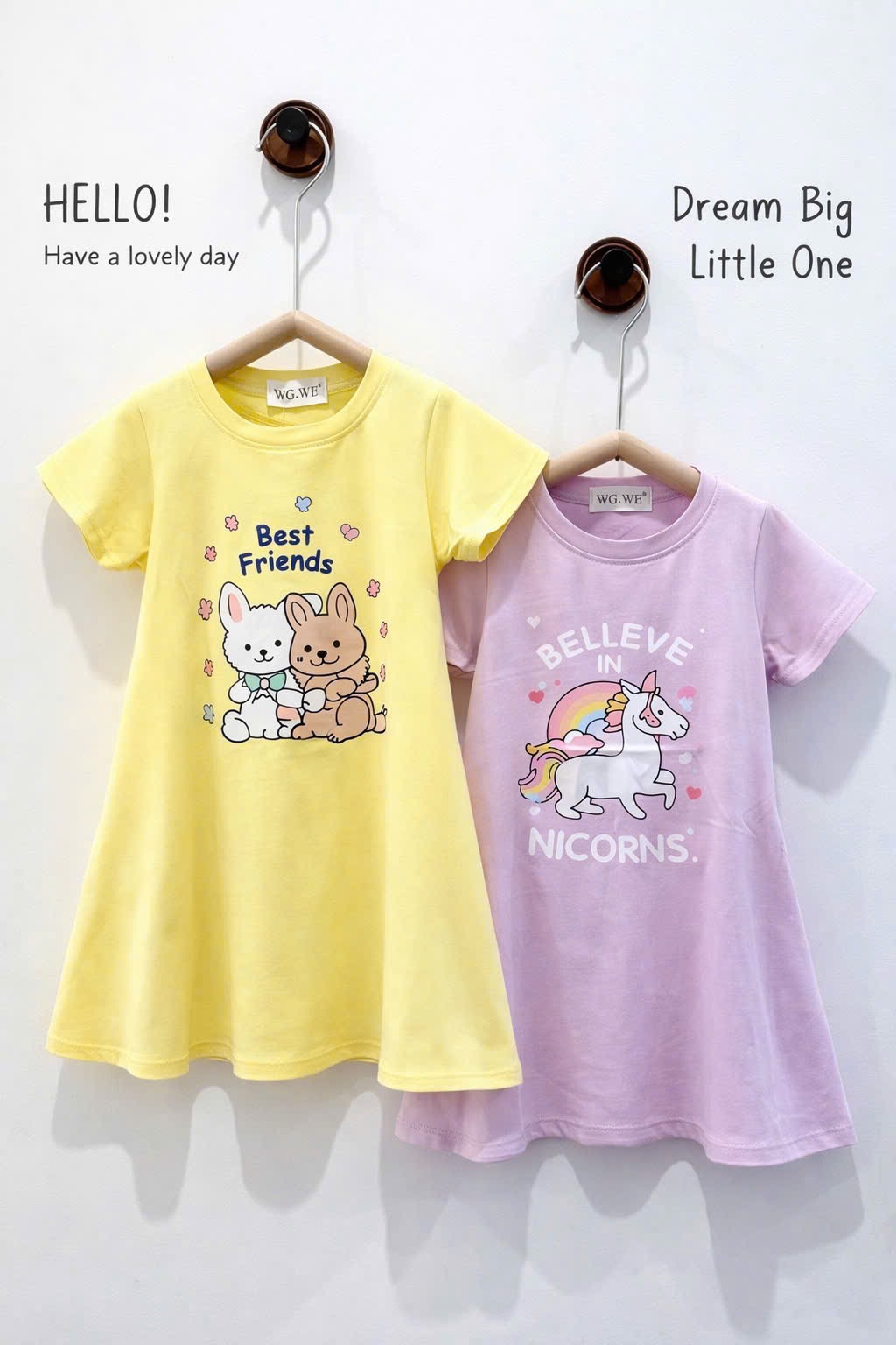 VB564 - SET 3 VÁY BÉ GÁI CỘC TAY HÌNH THÚ XOÈ vàng hồng tím