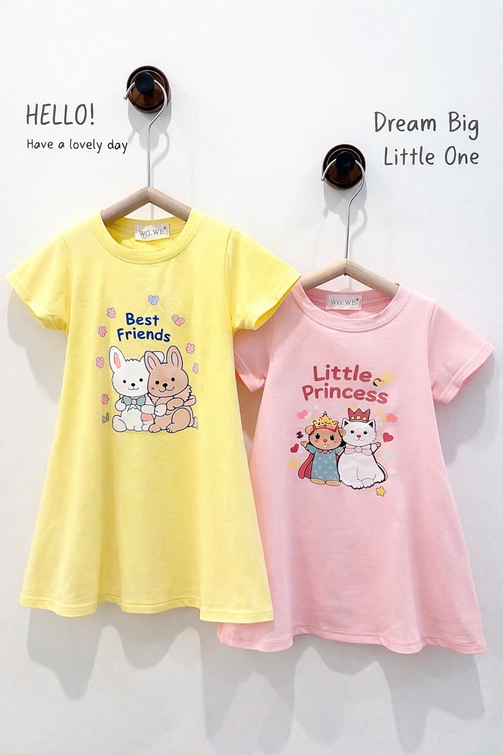VB564 - SET 3 VÁY BÉ GÁI CỘC TAY HÌNH THÚ XOÈ vàng hồng tím