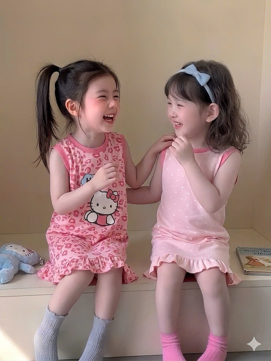 VB570 - SET 2 VÁY BÉ GÁI SÁT NÁCH KITTY HI báo hồng
