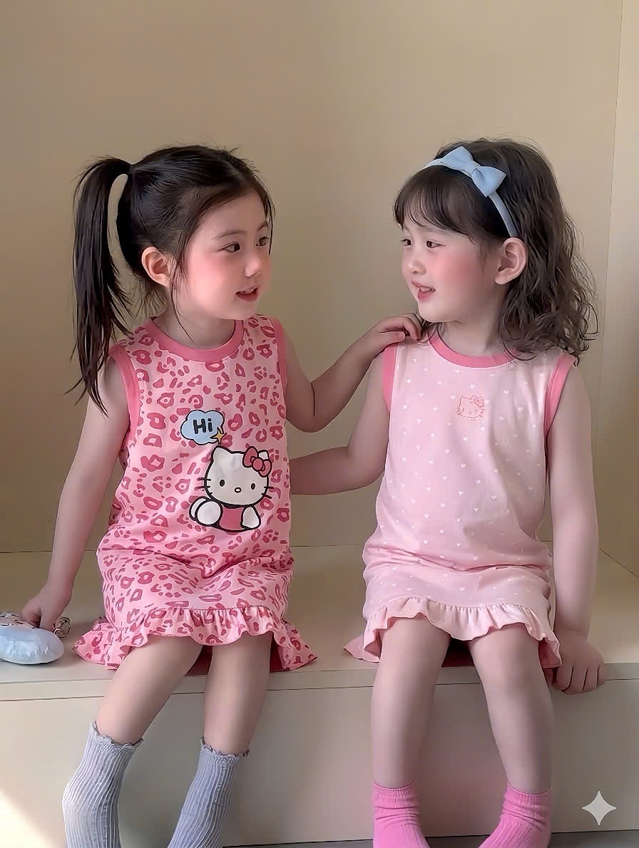 VB570 - SET 2 VÁY BÉ GÁI SÁT NÁCH KITTY HI báo hồng
