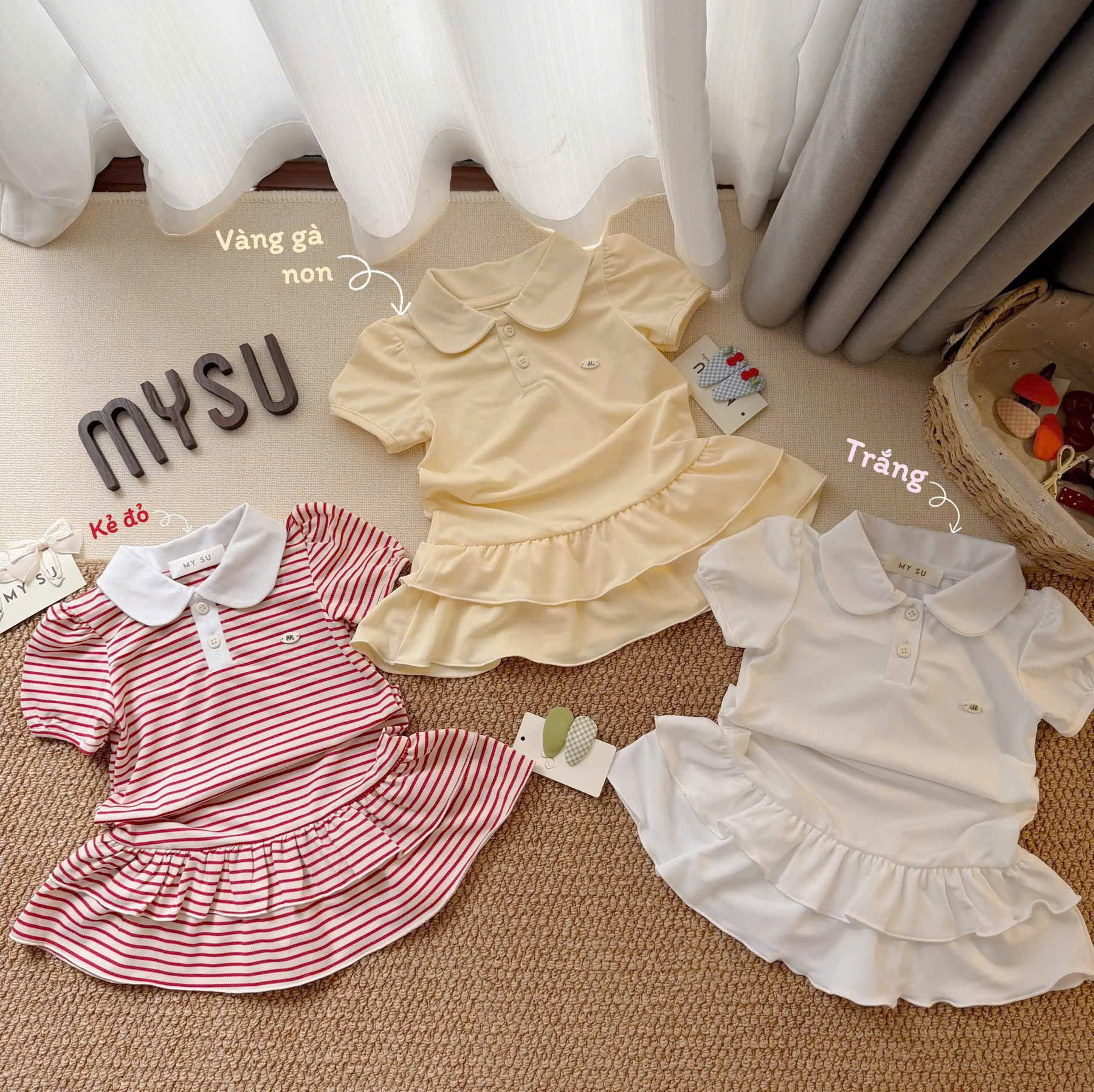 VB573 - VÁY BÉ GÁI CỔ SEN BÈO GẤU