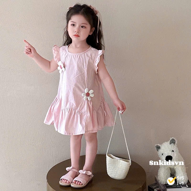 VB575 - VÁY BÉ GÁI THÔ ĐŨI HỒNG ĐÍNH HOA KÈM TÚI