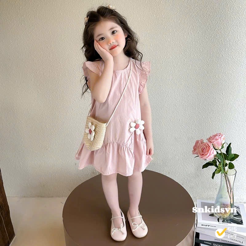 VB575 - VÁY BÉ GÁI THÔ ĐŨI HỒNG ĐÍNH HOA KÈM TÚI