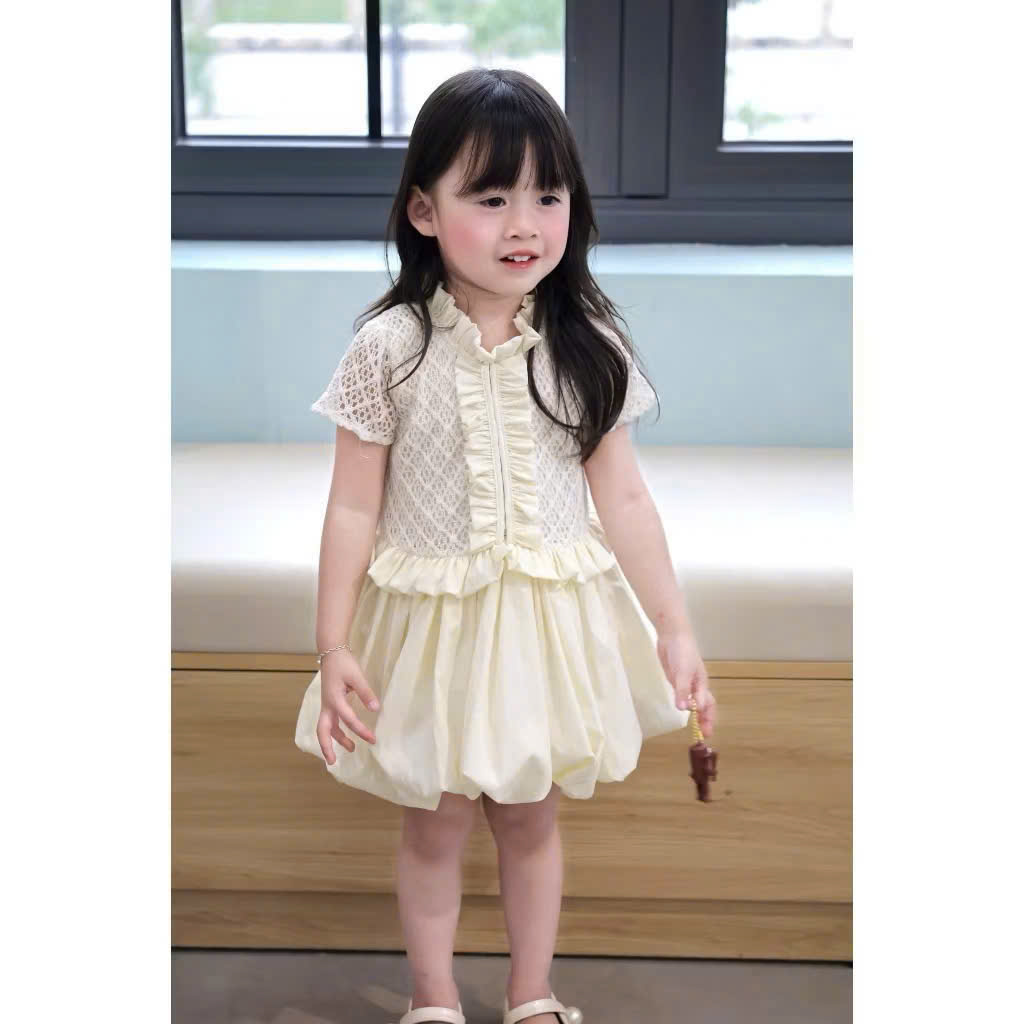 VB579 - VÁY BÉ GÁI REN BE BỒNG GẤU CỔ BÈO