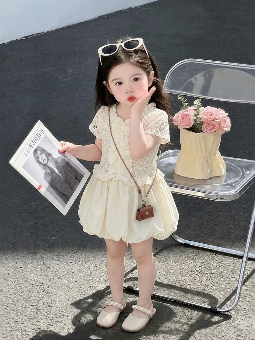 VB579 - VÁY BÉ GÁI REN BE BỒNG GẤU CỔ BÈO