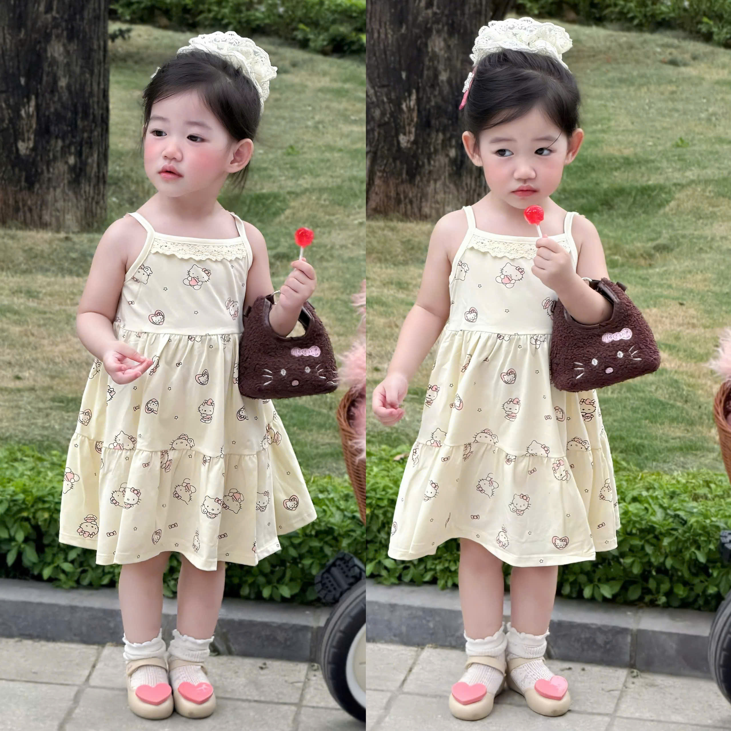 VB583 - SET 2 VÁY BÉ GÁI 2S KITTY THỔ CẨM