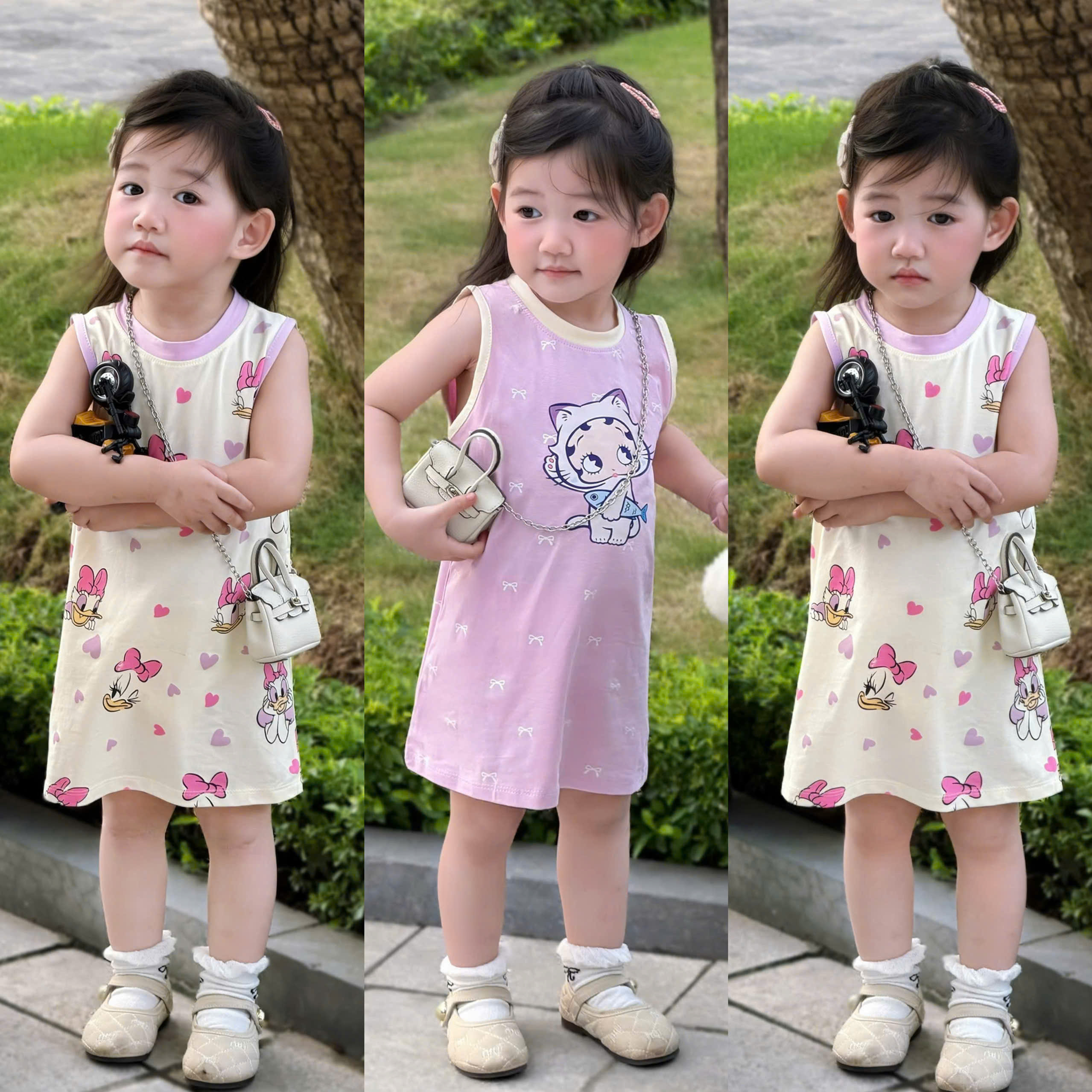VB584 - SET 2 VÁY BÉ GÁI SÁT NÁCH VỊT MÈO tím be