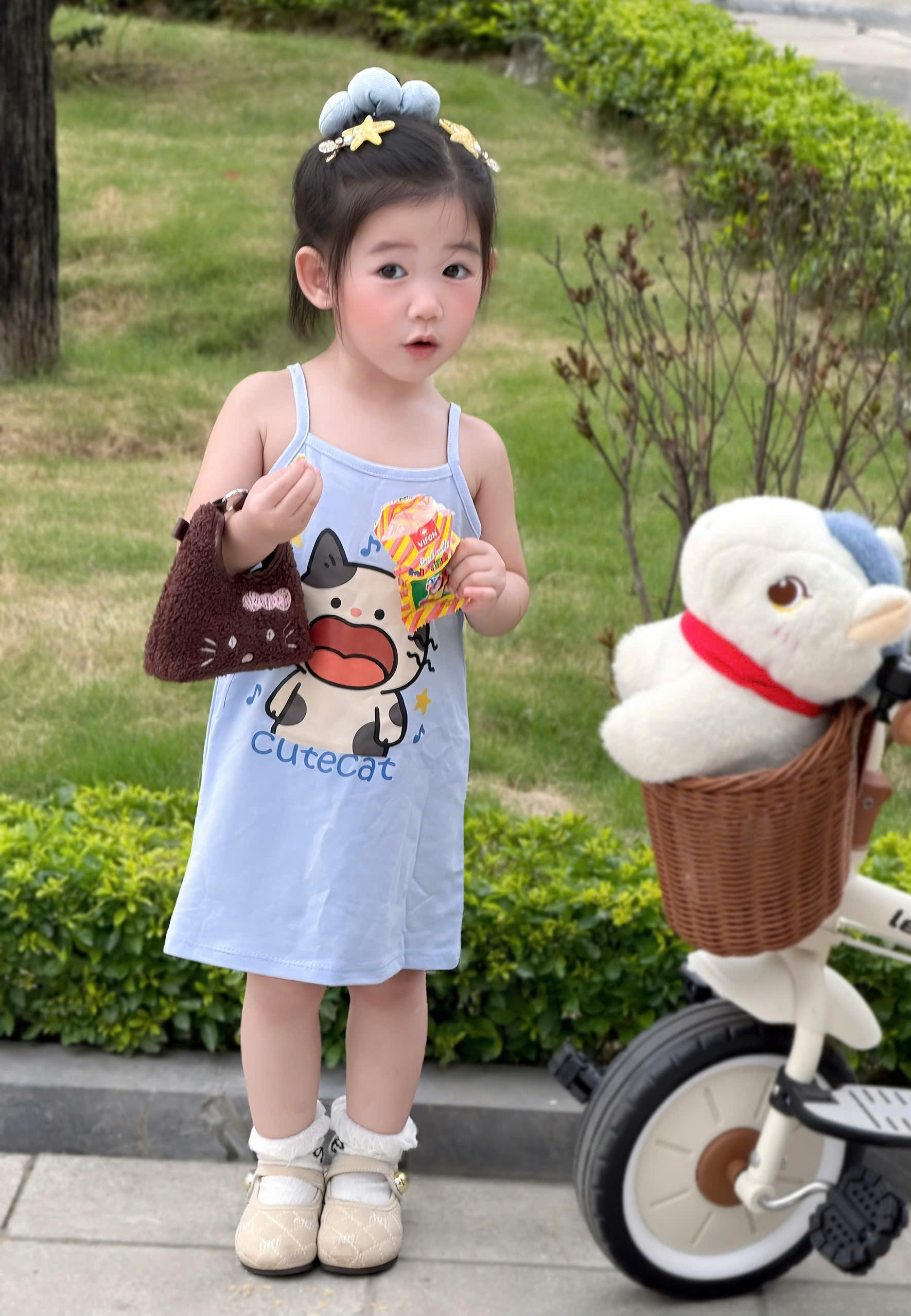 VB591 - SET 3 VÁY BÉ GÁI 2S MÈO xanh hồng kẻ