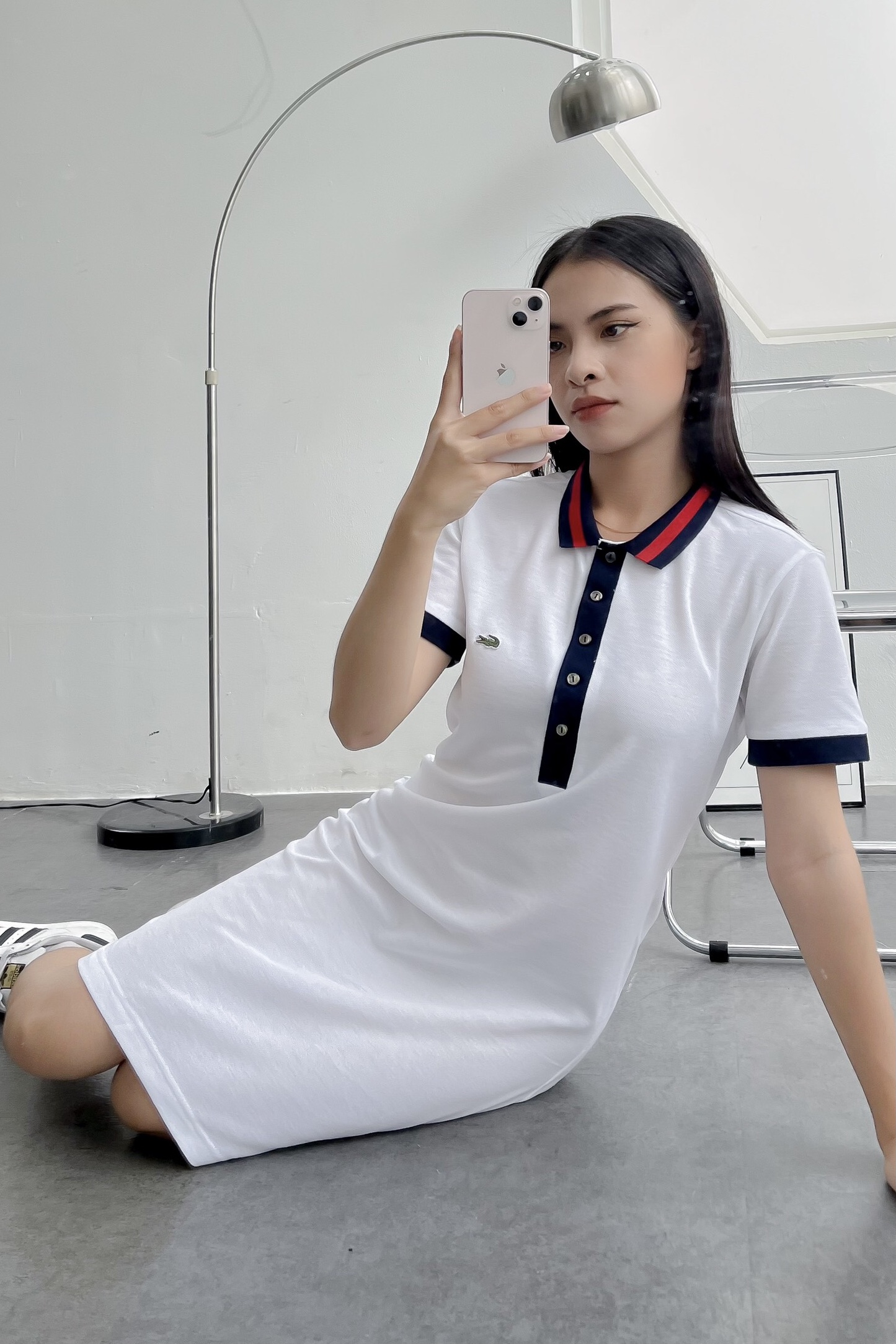 Váy polo nữ LCSTE phối viền 60-Trắng