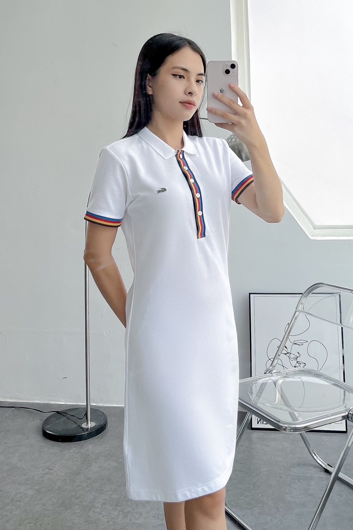 Váy polo nữ LCSTE phối viền 71-Trắng