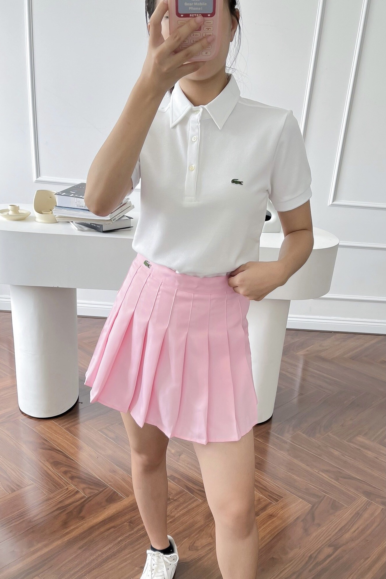 Áo polo nữ LCSTE phối trơn CÁ XANH 3 KHUY CỔ-Trắng-XL