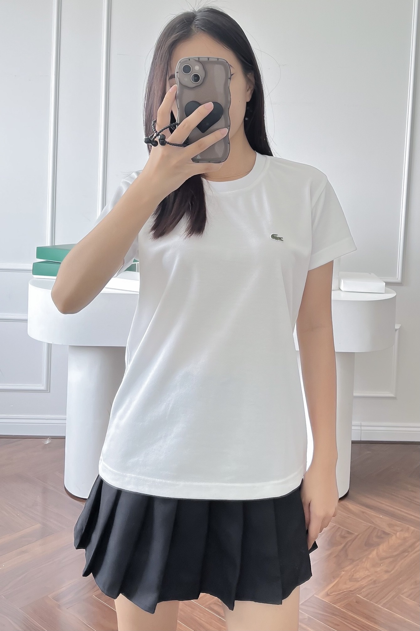 Áo phông nữ LCSTE phối trơn CÁ XANH NHỎ-Trắng-L/40(form suông)