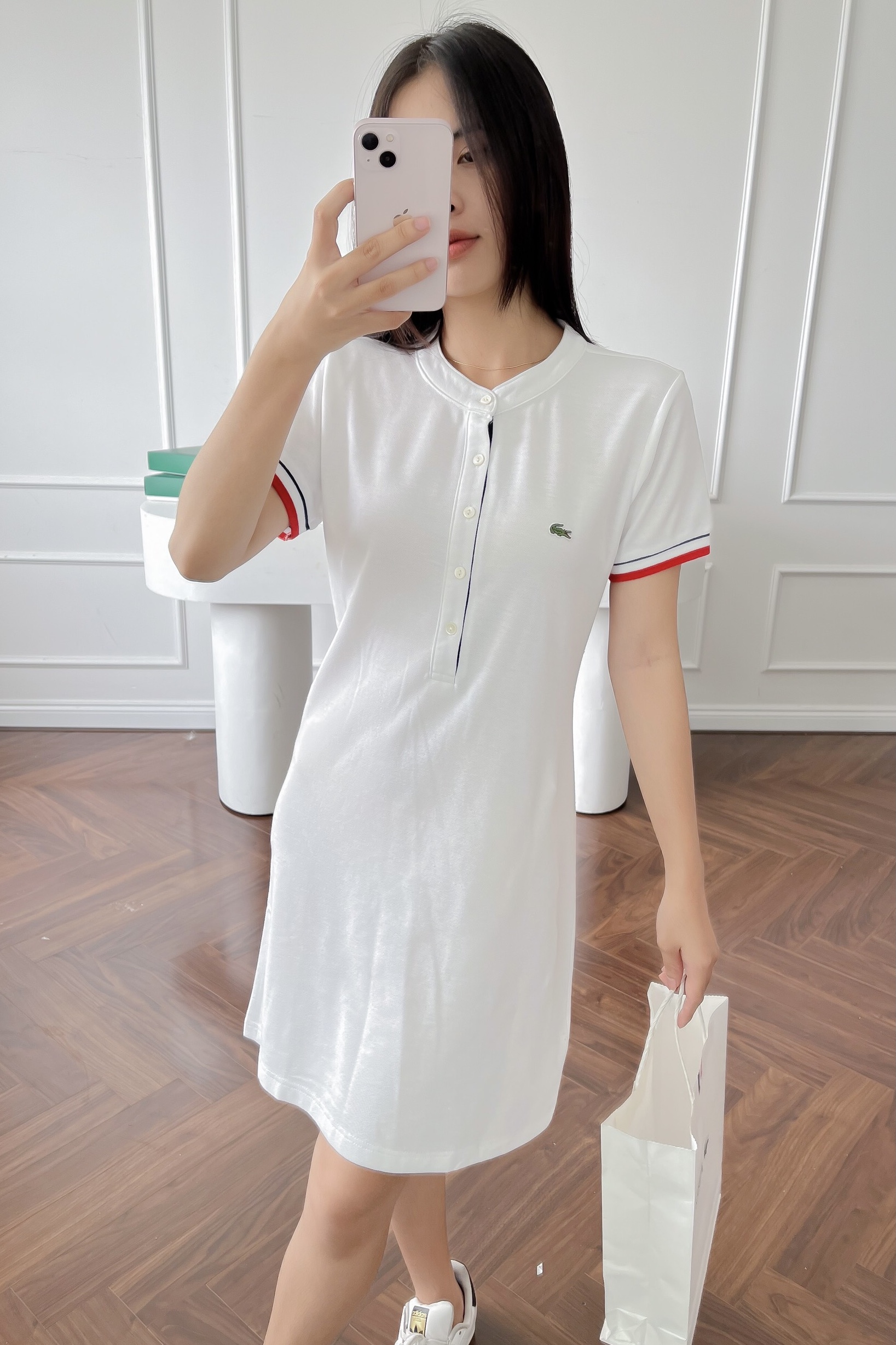 Váy polo nữ LCSTE phối viền 93-Trắng