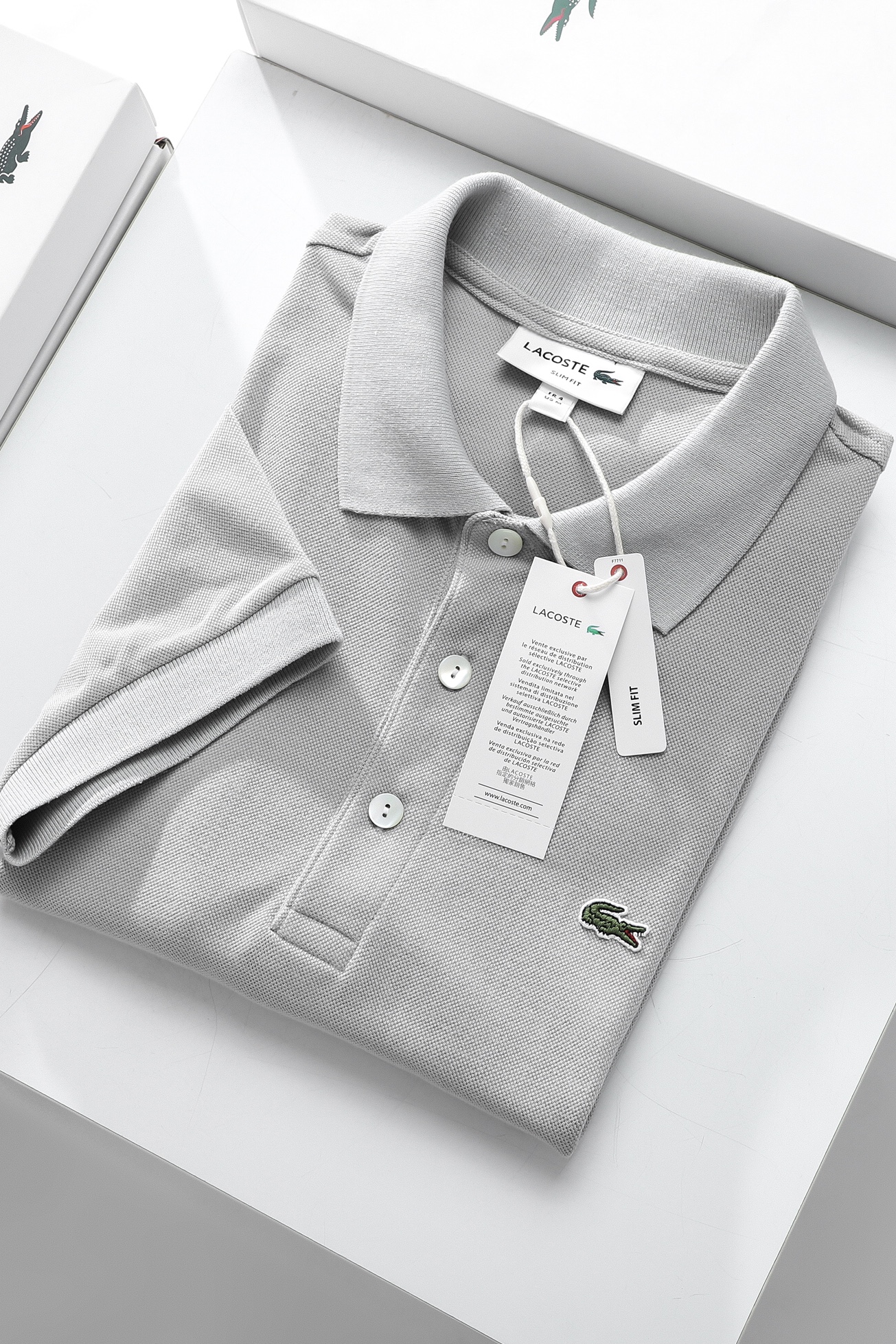 Áo polo nam LCSTE phối trơn CÁ XANH 3 KHUY-Ghi-XL