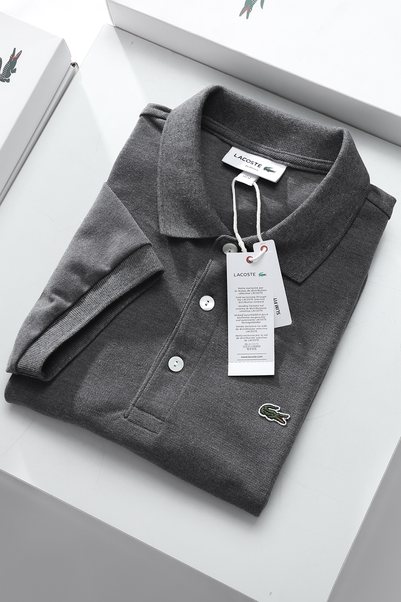 Áo polo nam LCSTE phối trơn CÁ XANH 3 KHUY-Xám đậm-XL