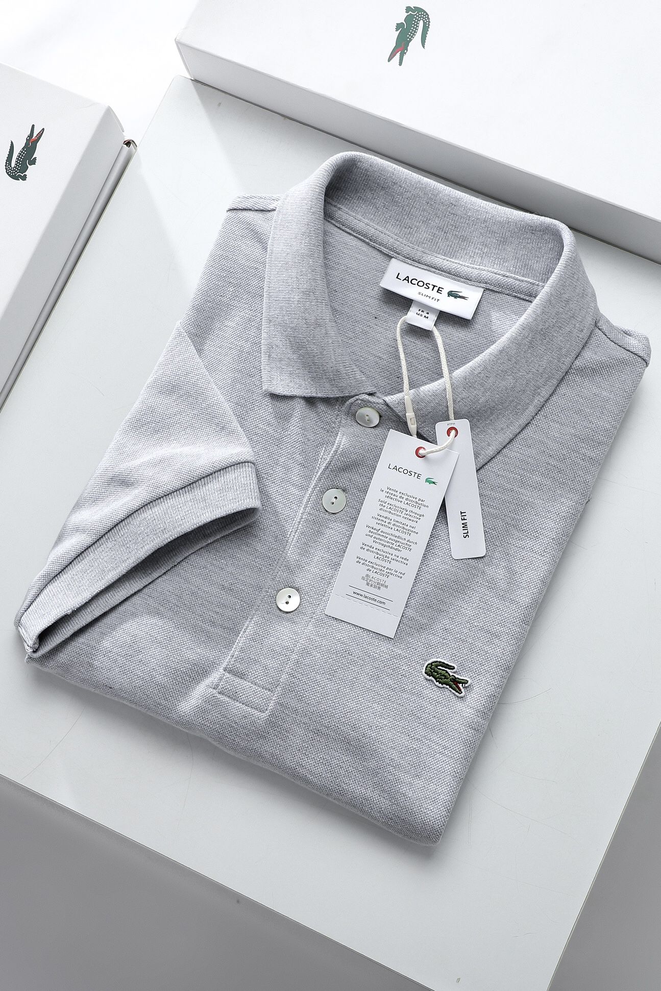 Áo polo nam LCSTE phối trơn CÁ XANH 3 KHUY-Xám-XL