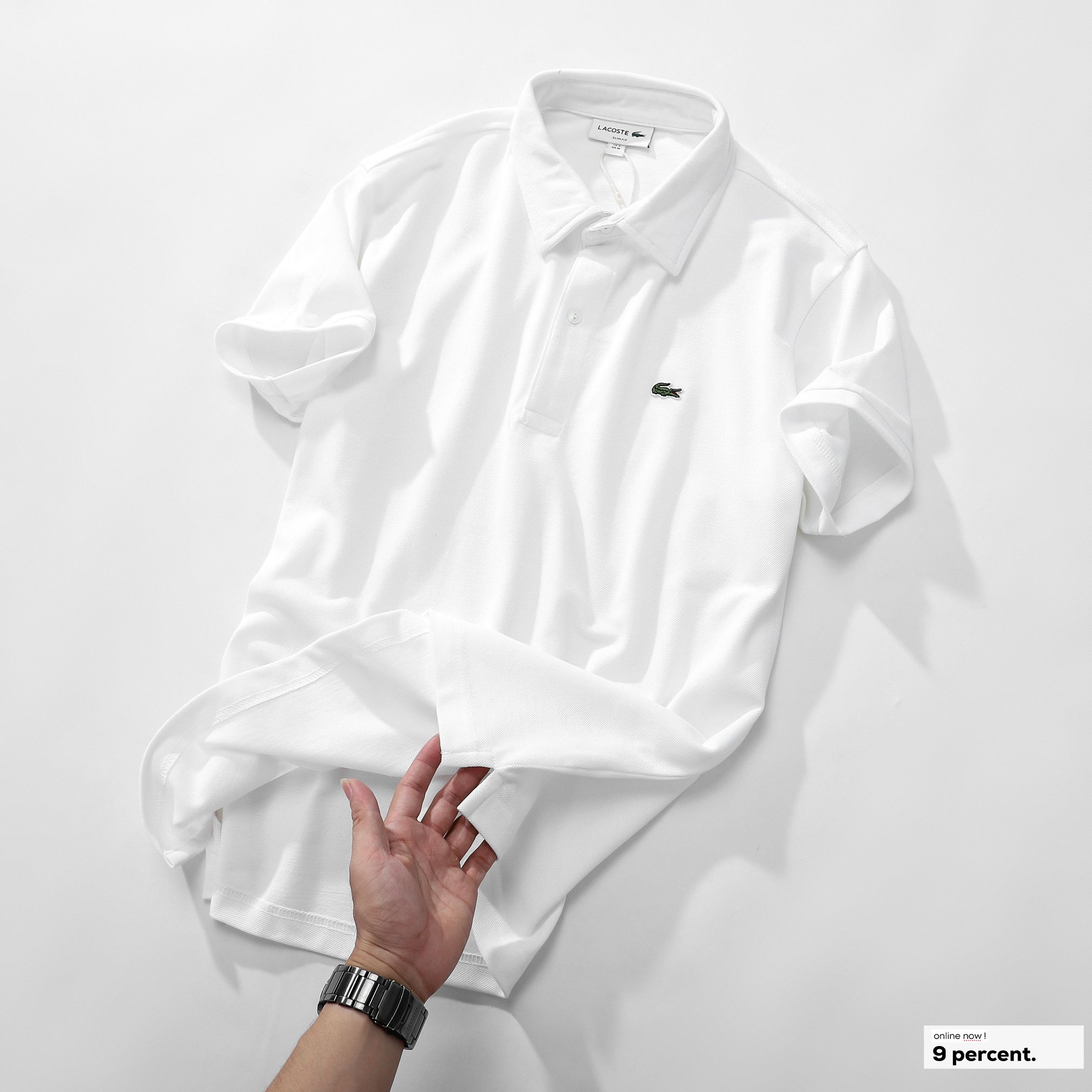 Áo polo nam LCSTE phối trơn CÁ XANH 2 KHUY CỔ-Trắng