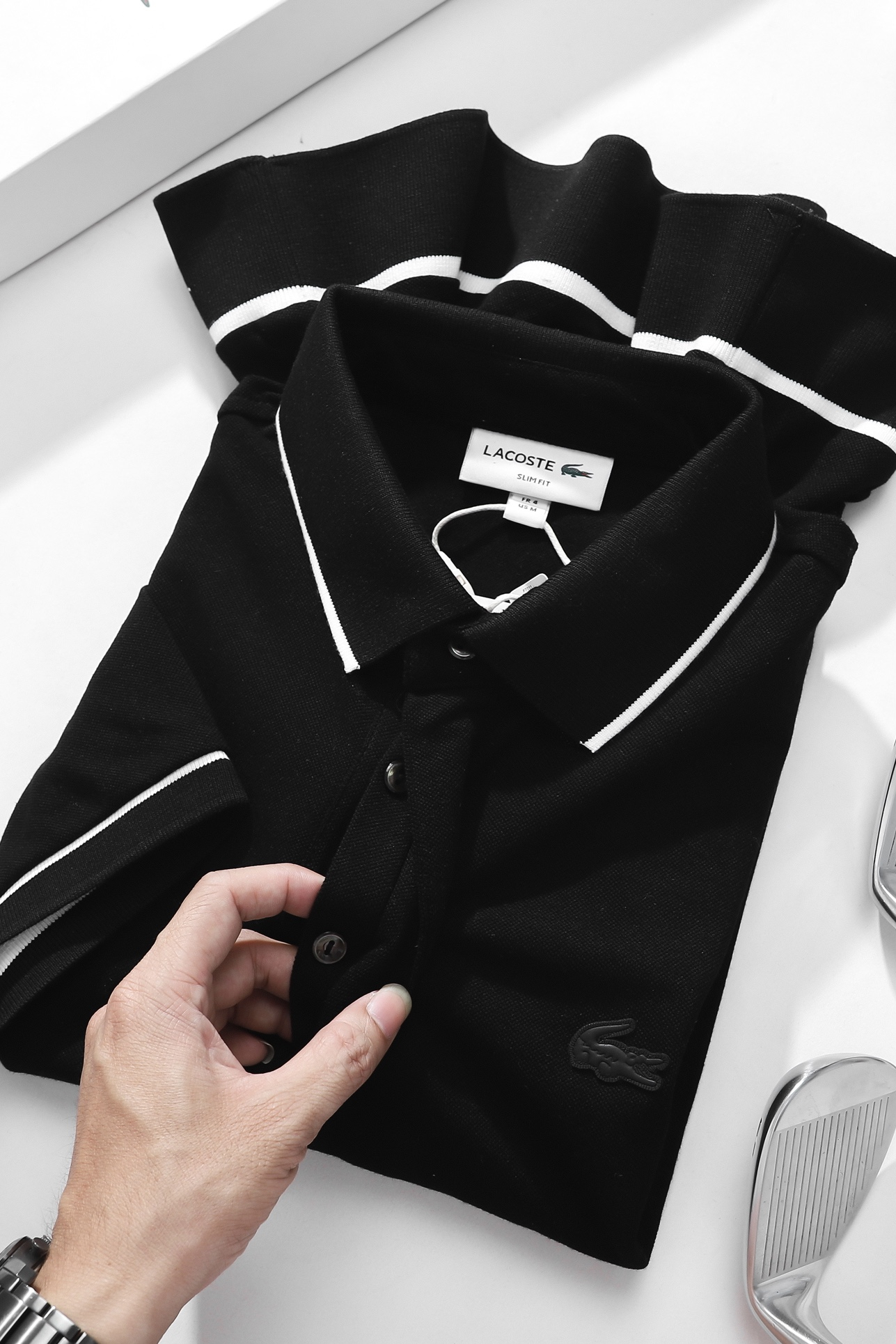 Áo polo nam LCSTE phối viền 101 BO HÔNG-Đen-XL