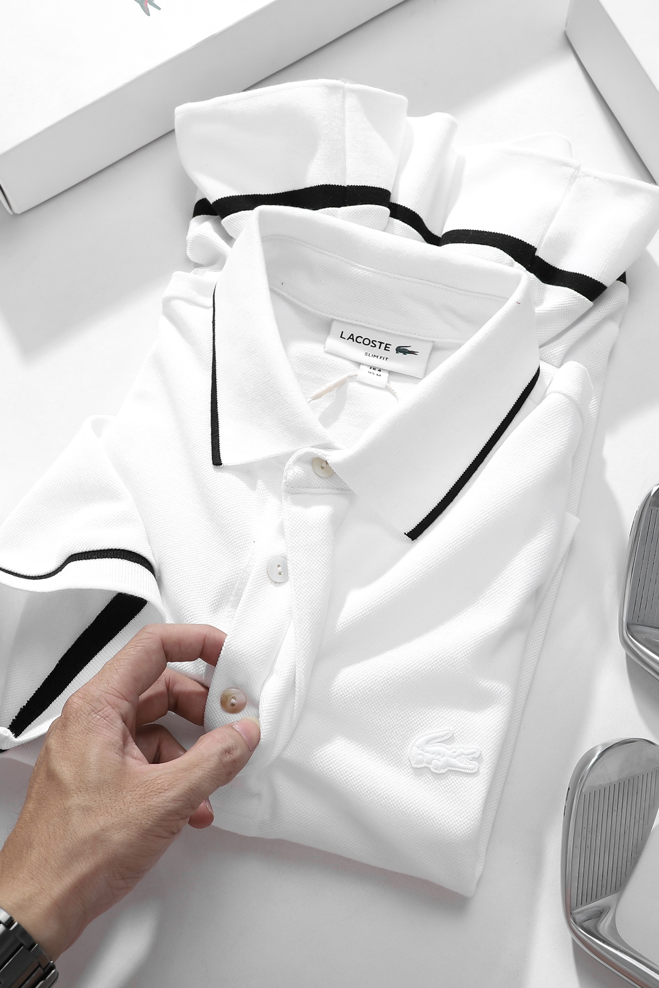 Áo polo nam LCSTE phối viền 101 BO HÔNG-Trắng-S