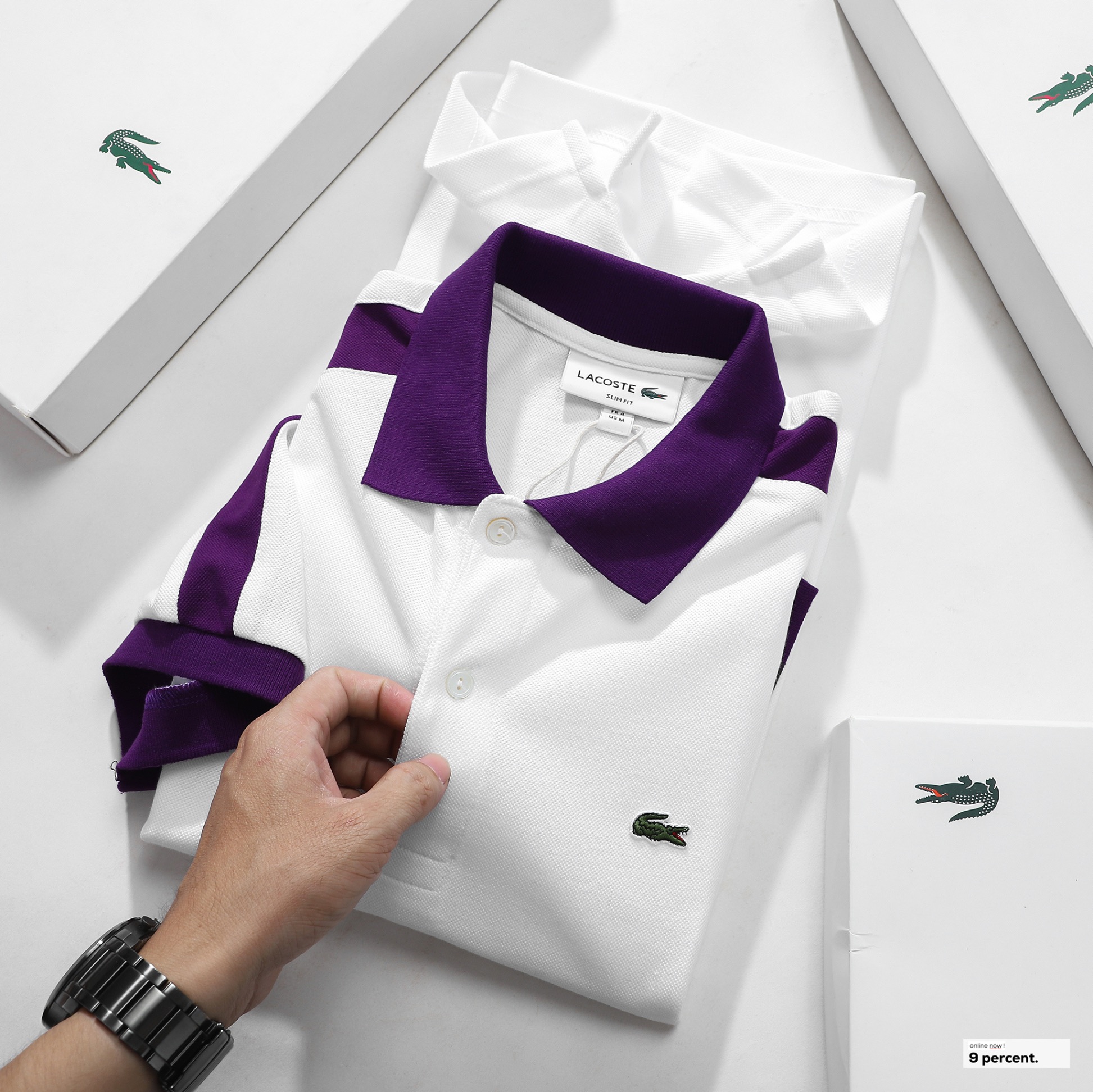 Áo polo nam LCSTE phối viền 103-Trắng viền tím