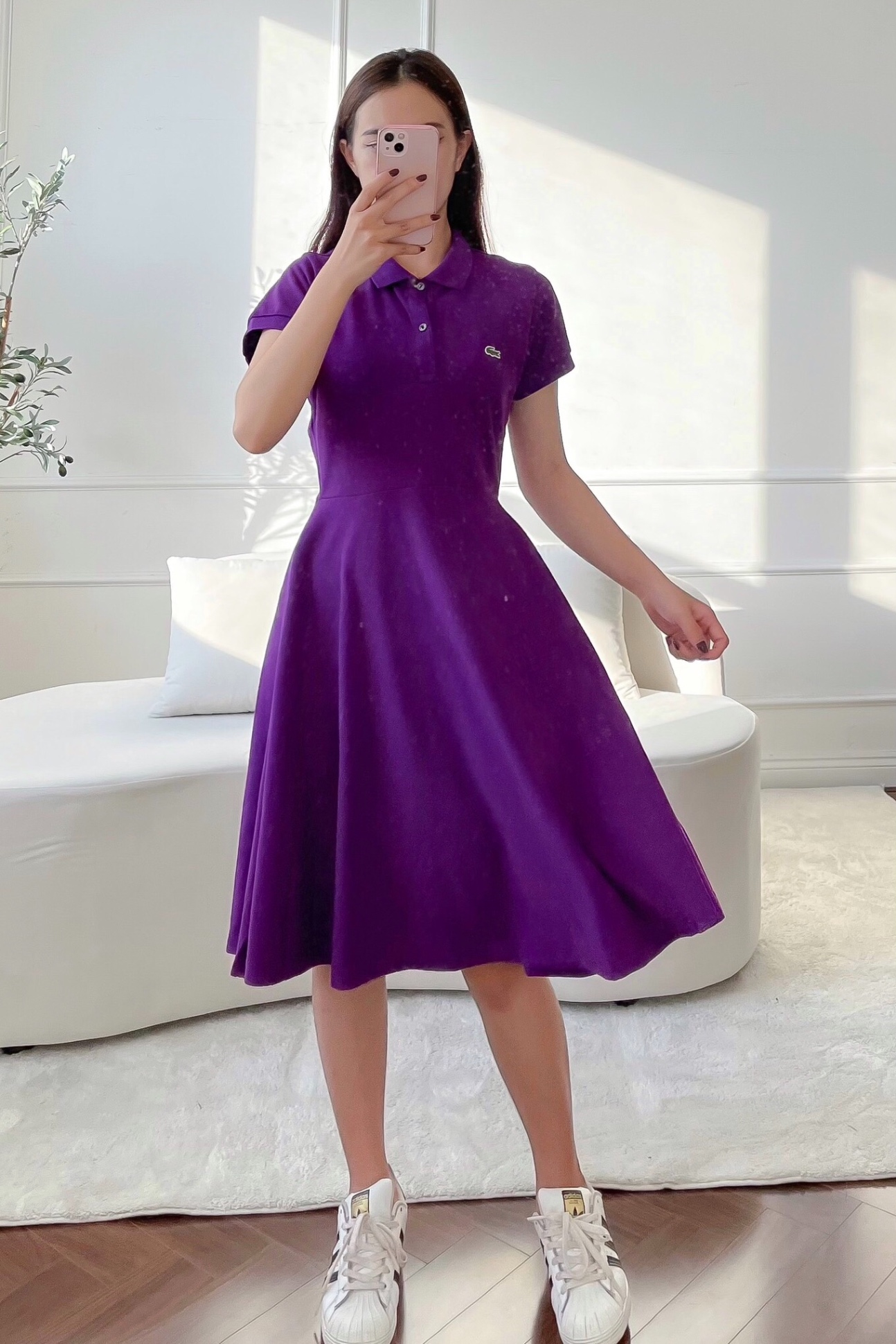 Váy polo nữ LCSTE phối trơn CÁ XANH 2 KHUY-Tím