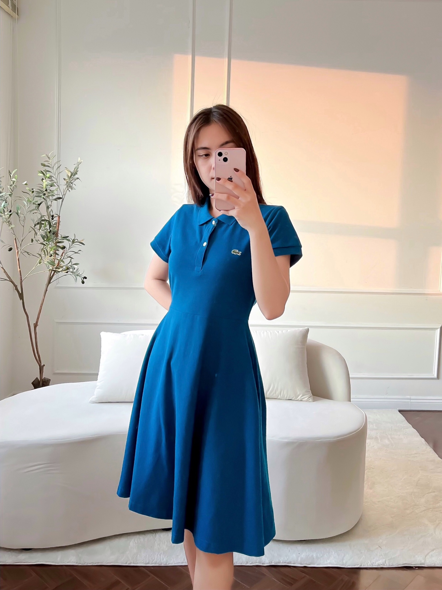 Váy polo nữ LCSTE phối trơn CÁ XANH 2 KHUY-Xanh cổ vịt