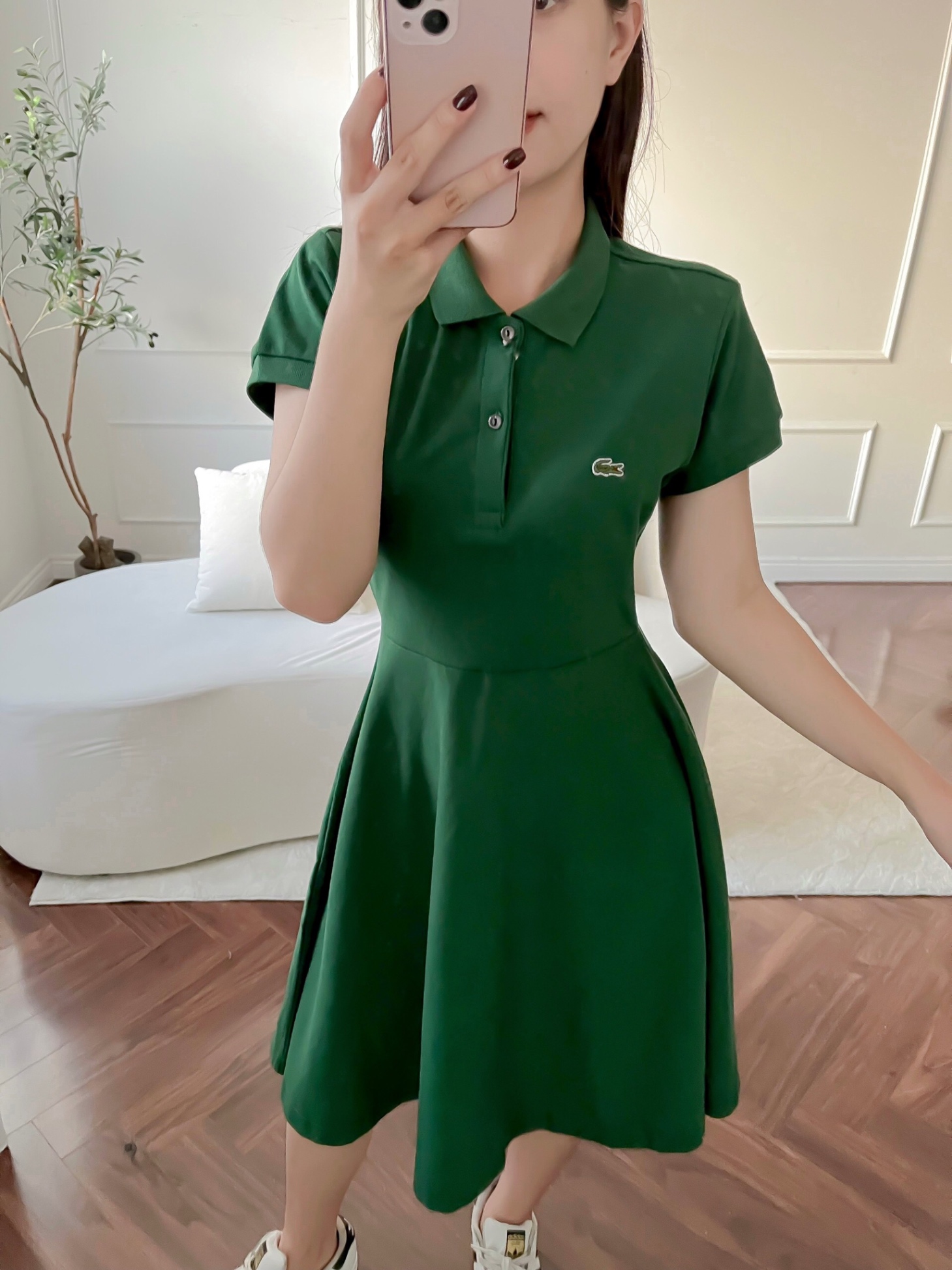 Váy polo nữ LCSTE phối trơn CÁ XANH 2 KHUY-Rêu