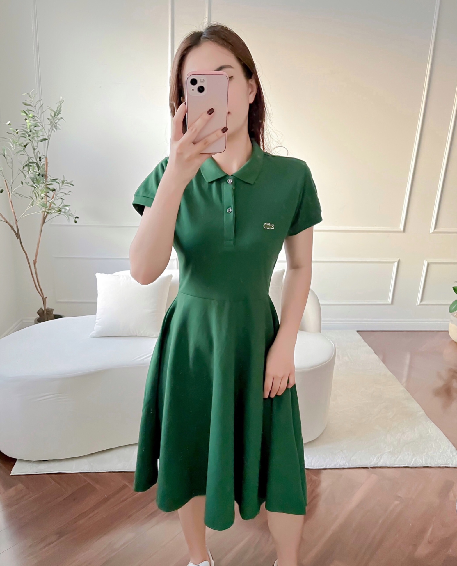 Váy polo nữ LCSTE phối trơn CÁ XANH 2 KHUY-Rêu