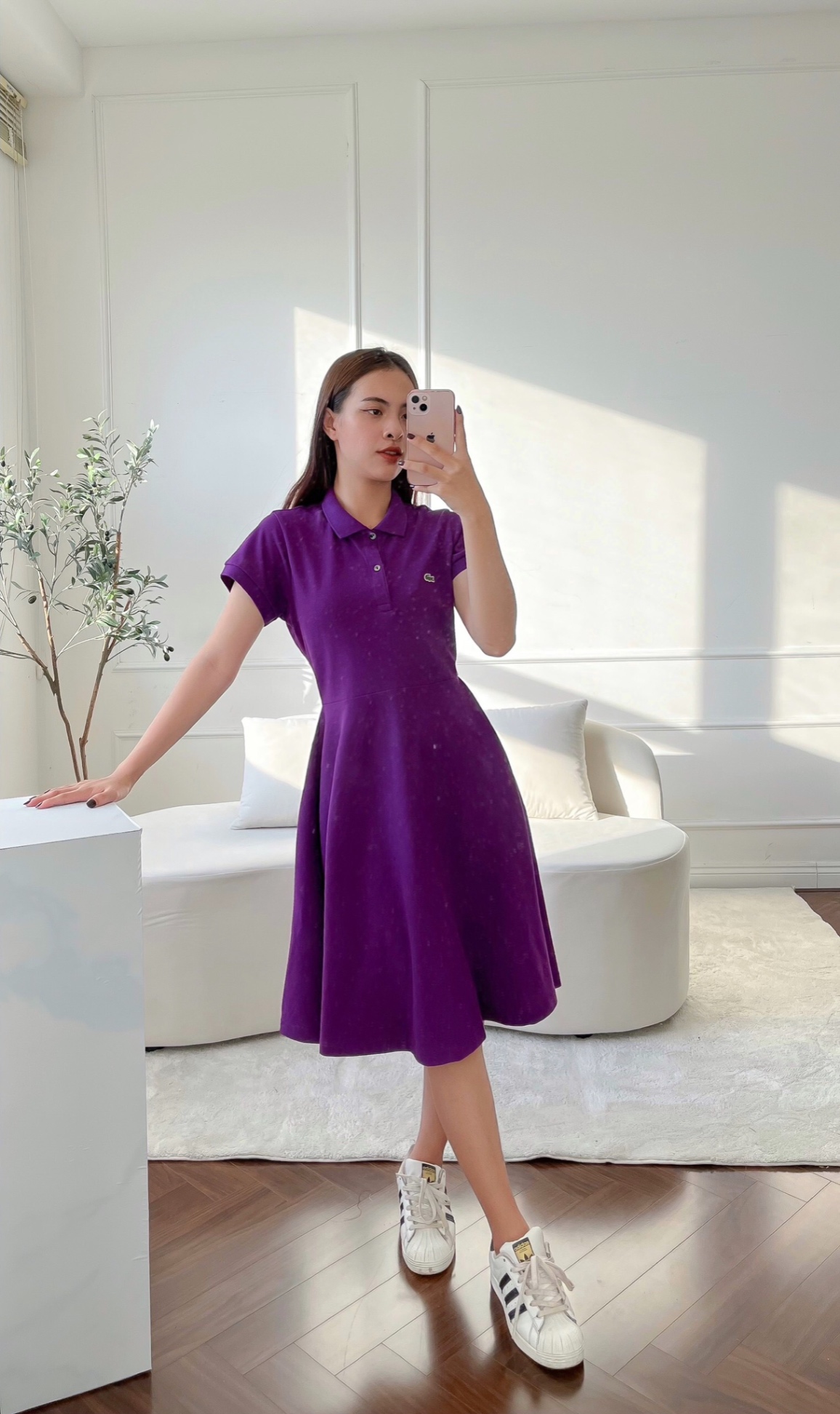 Váy polo nữ LCSTE phối trơn CÁ XANH 2 KHUY-Tím