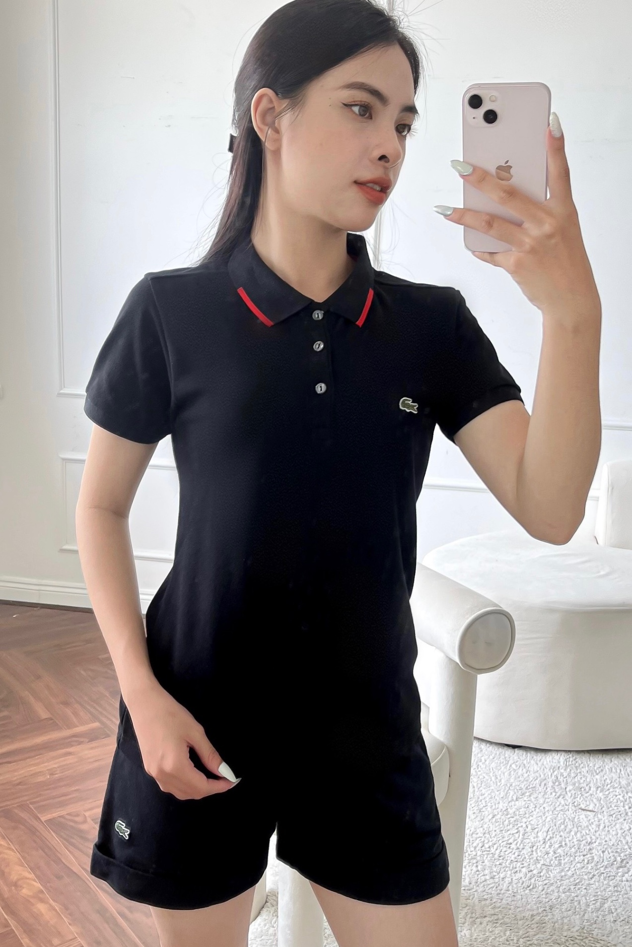 Áo polo nữ LCSTE phối viền 15-Đen