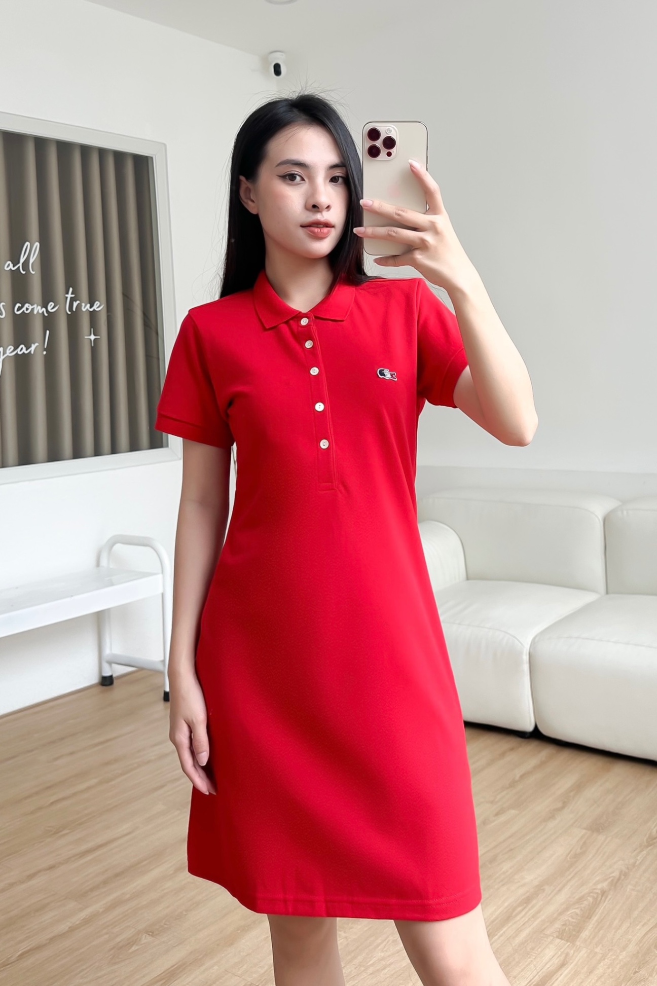 Đầm polo nữ LCSTE phối trơn CÁ PHÁP 5 KHUY-Đỏ