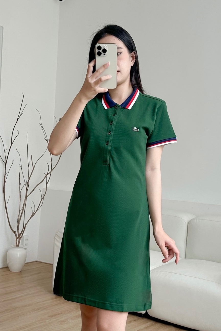 Đầm polo nữ LCSTE phối viền 144-Rêu