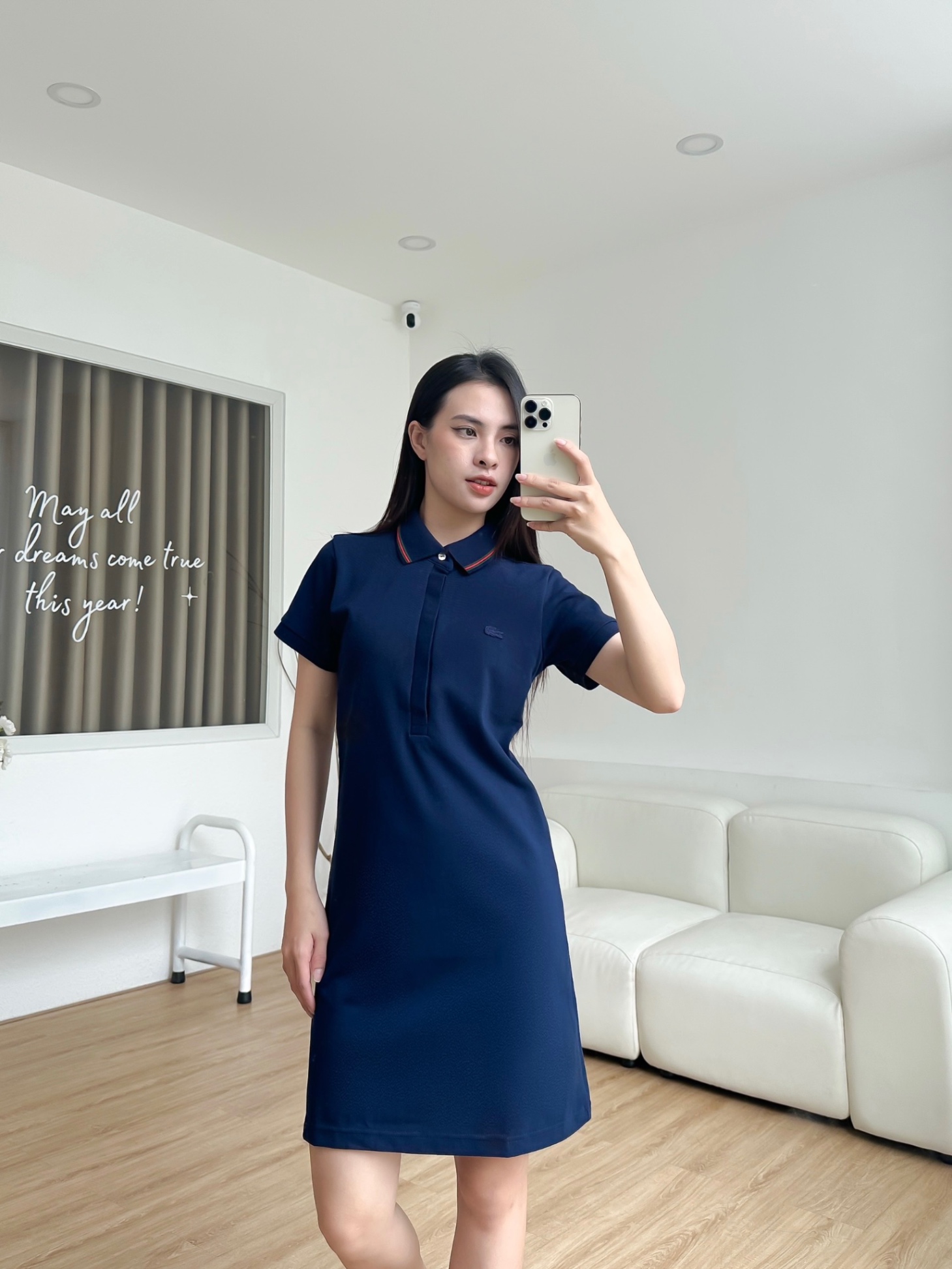 Đầm polo nữ LCSTE phối viền 136 NẸP CHE-Xanh navy