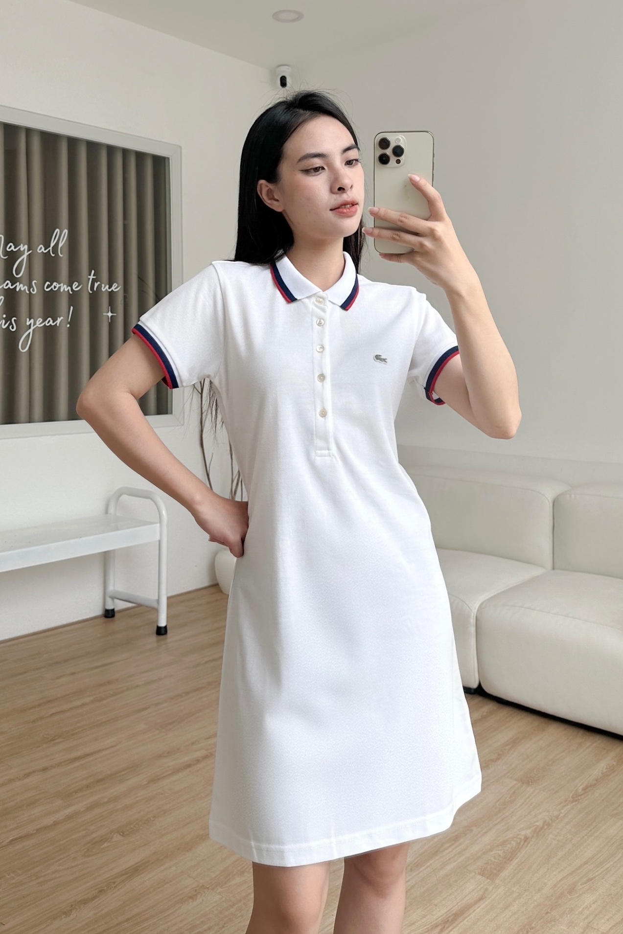 Đầm polo nữ LCSTE phối viền 129-Trắng