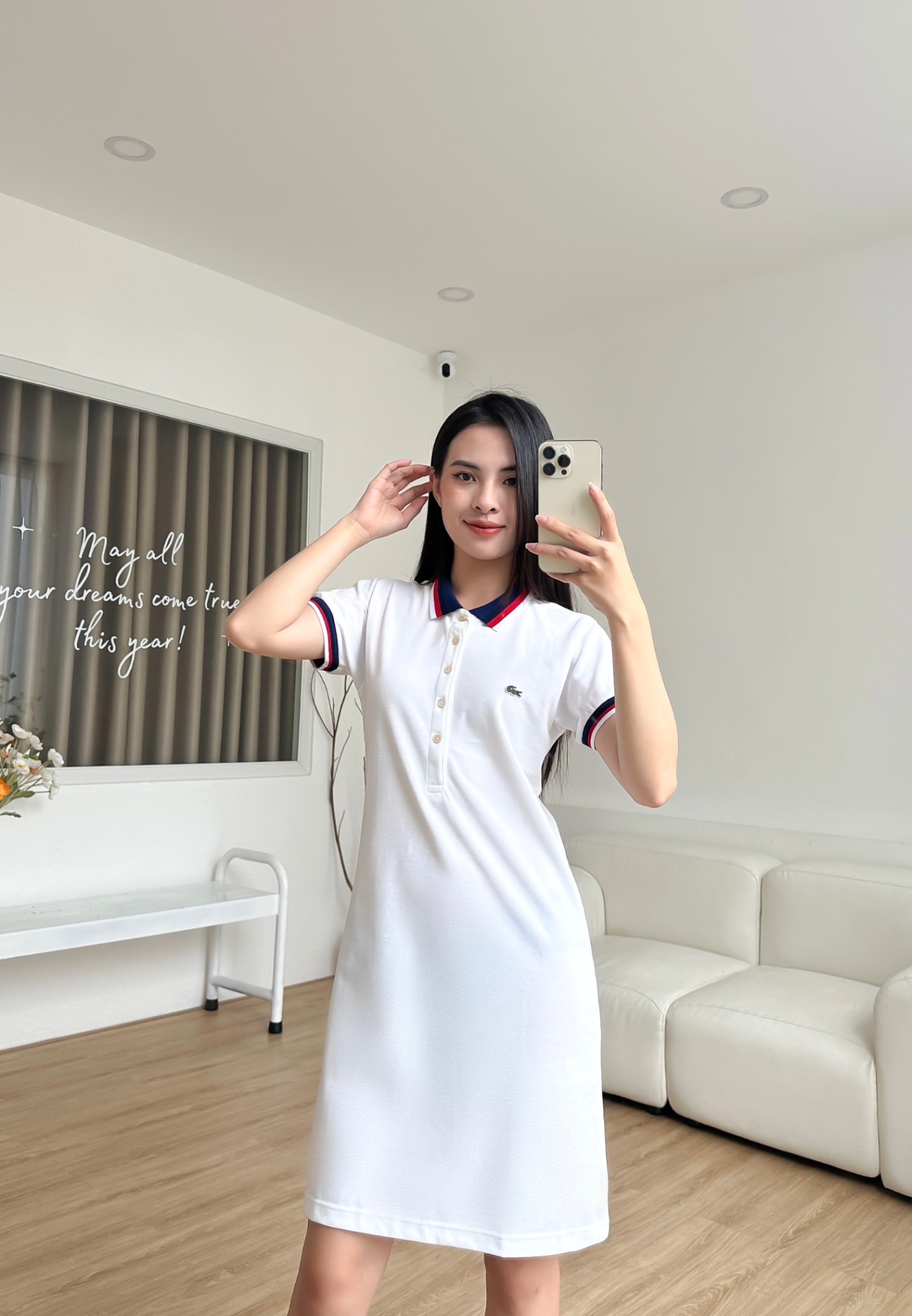 Đầm polo nữ LCSTE phối viền 144-Trắng