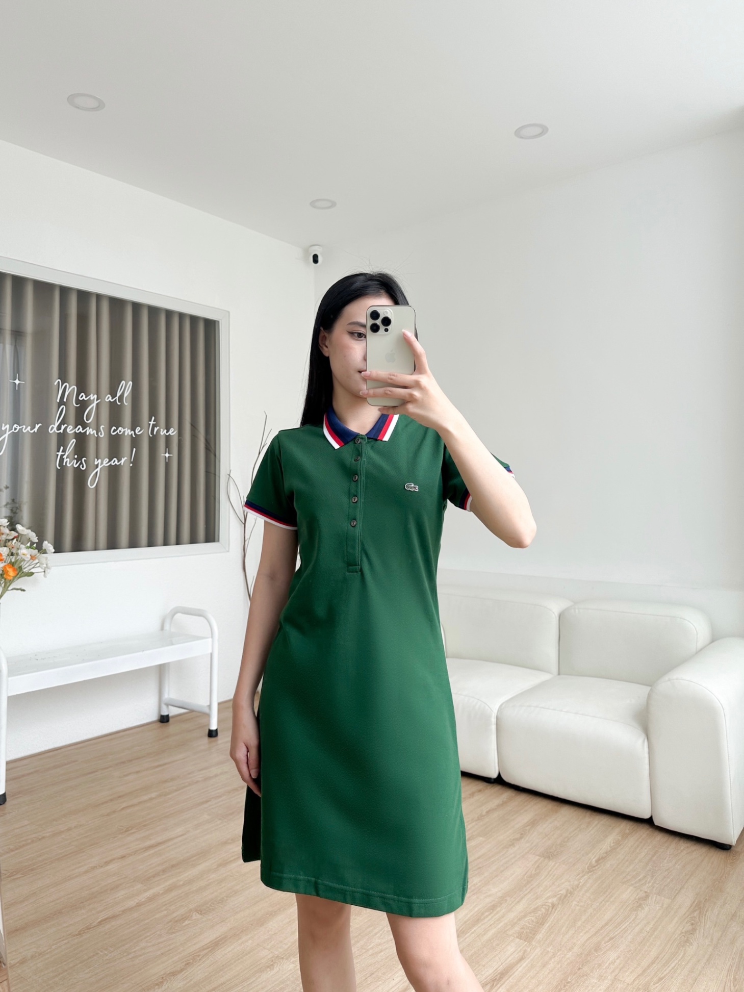 Đầm polo nữ LCSTE phối viền 144-Rêu