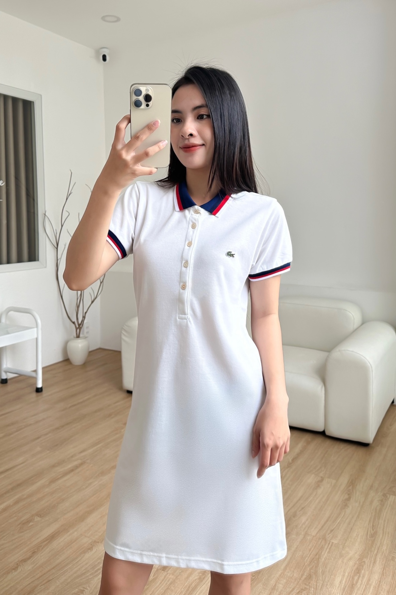 Đầm polo nữ LCSTE phối viền 144-Trắng