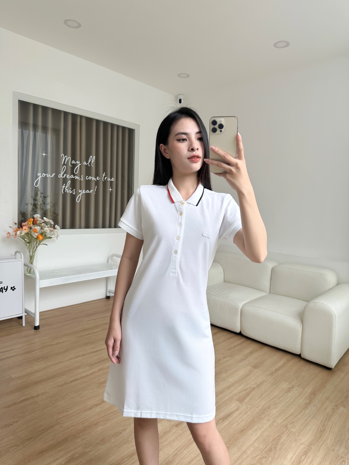 Đầm polo nữ LCSTE phối viền 131-Trắng