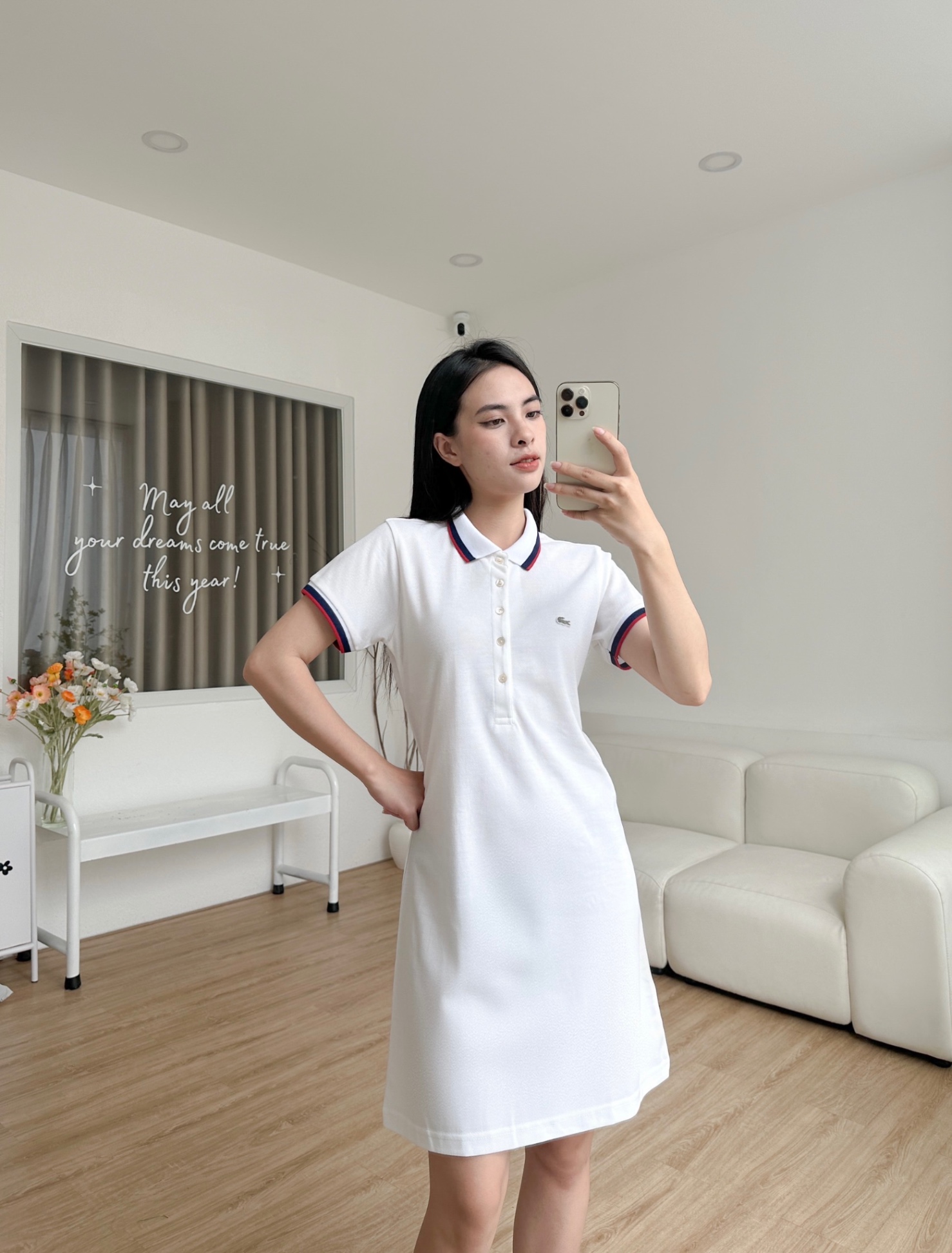 Đầm polo nữ LCSTE phối viền 129-Trắng