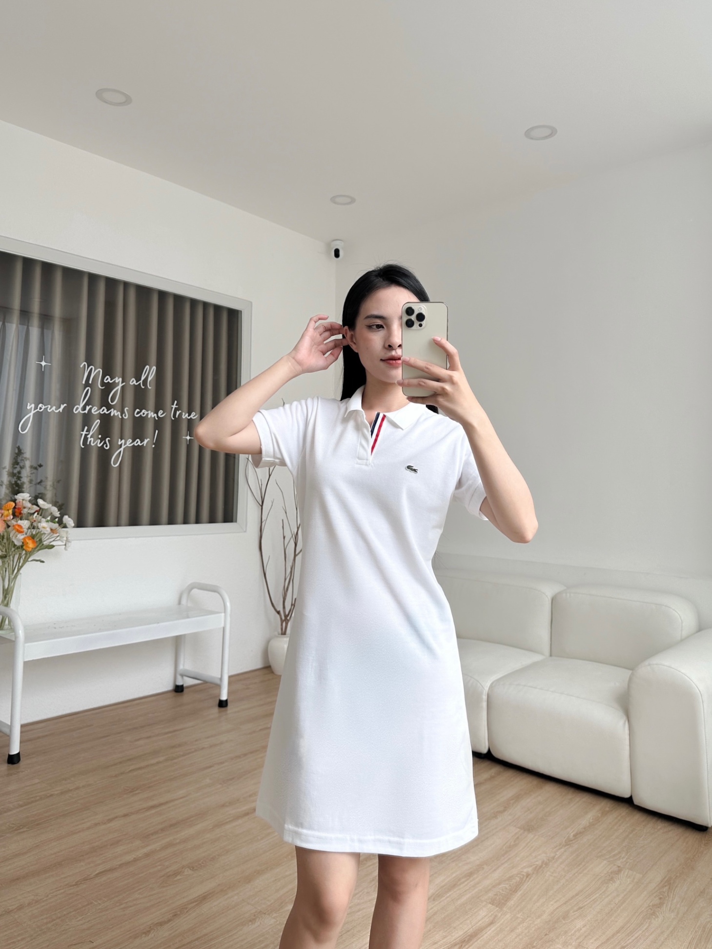 Đầm polo nữ LCSTE phối viền 122-Trắng