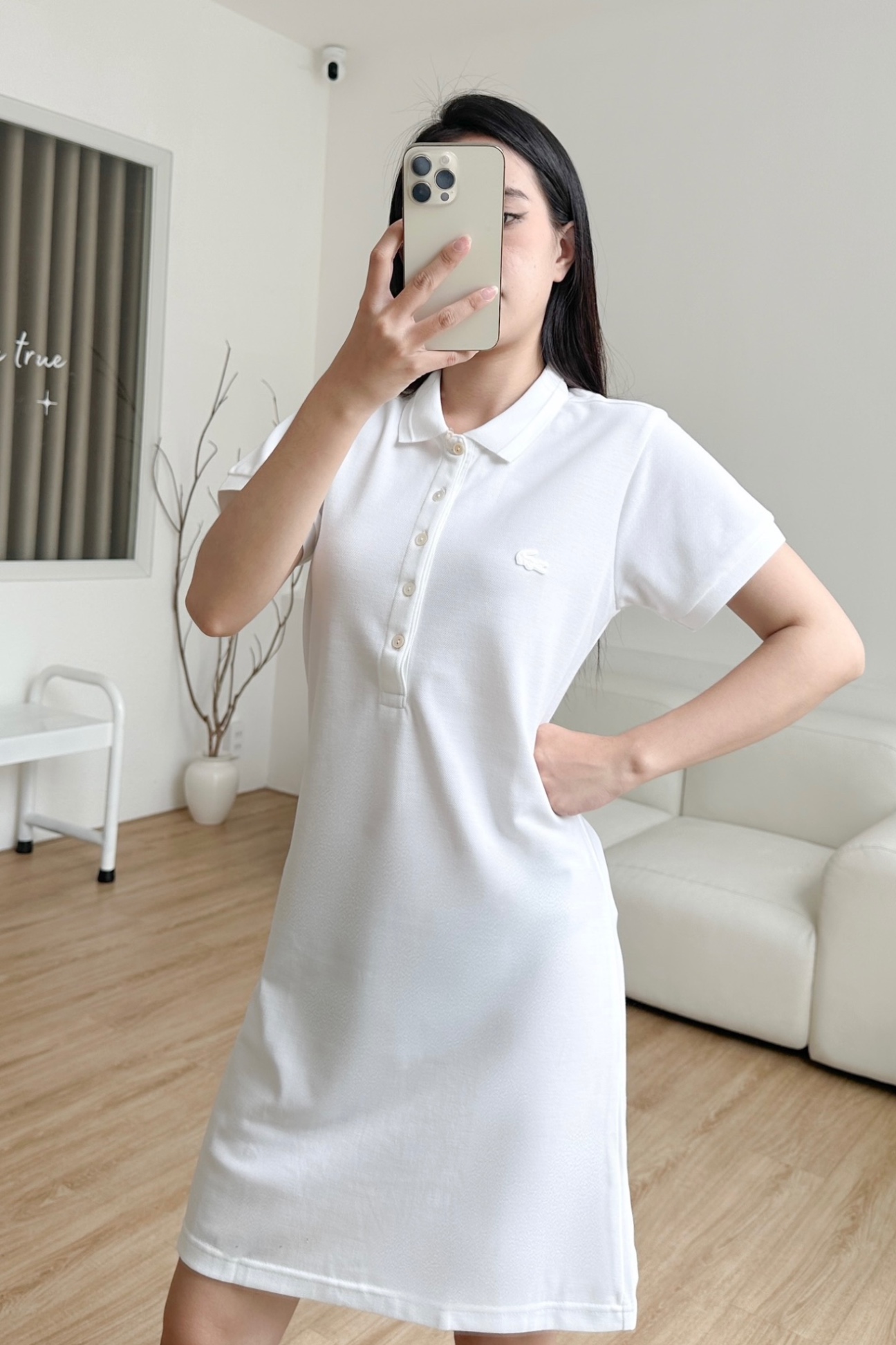 Đầm polo nữ LCSTE phối viền 29-Trắng