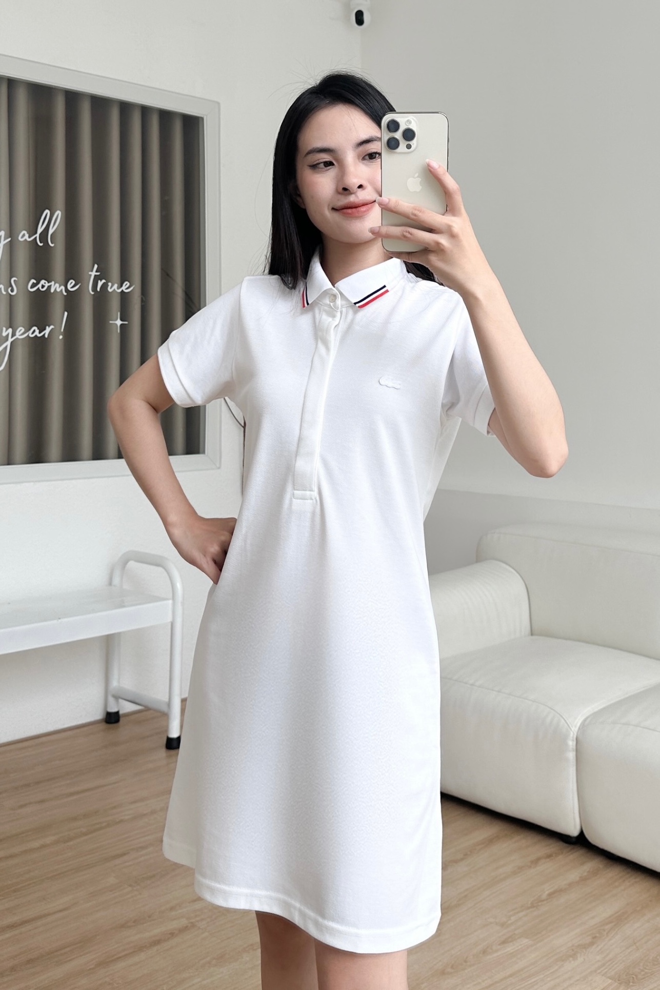 Đầm polo nữ LCSTE phối viền 05 NẸP CHE-Trắng