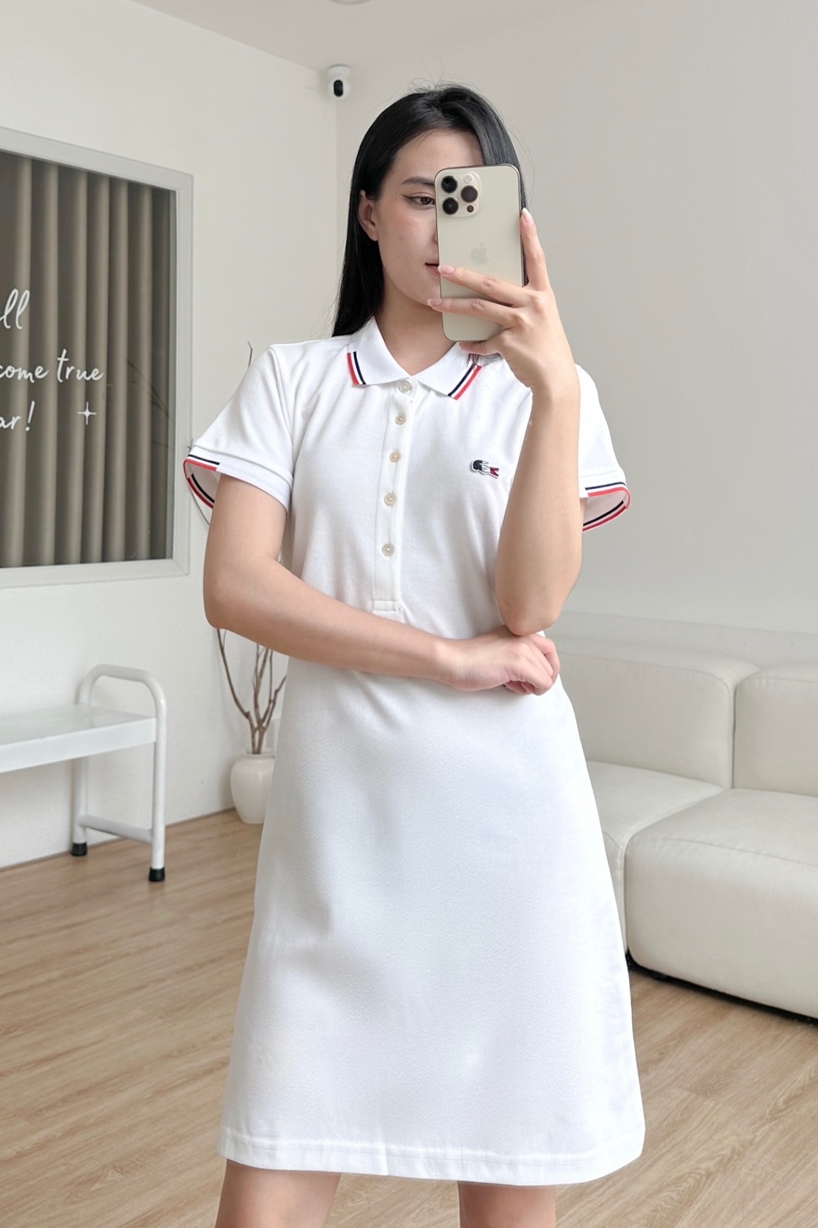 Đầm polo nữ LCSTE phối viền 05-Trắng