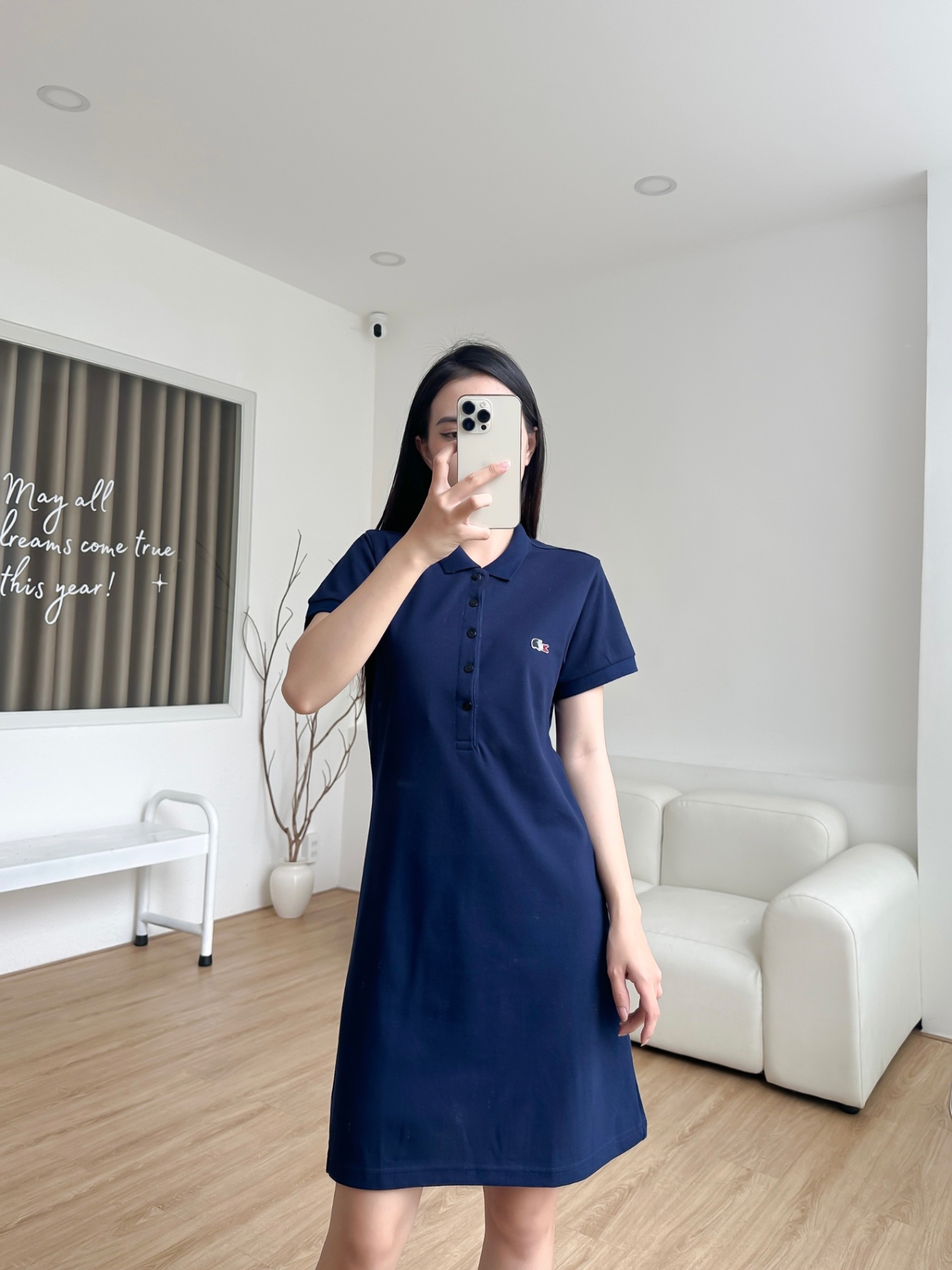 Đầm polo nữ LCSTE phối trơn CÁ PHÁP 5 KHUY-Xanh navy