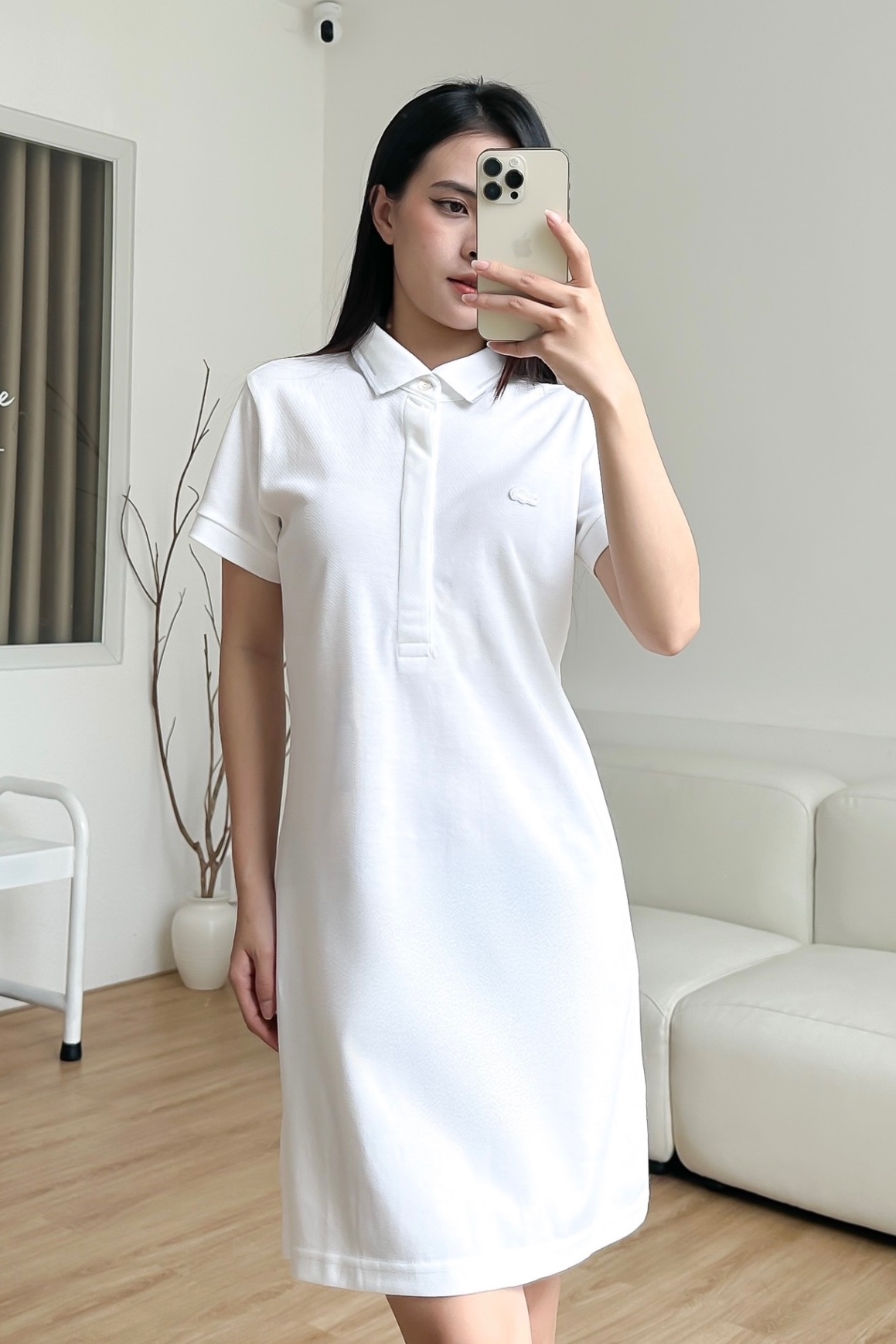 Đầm polo nữ LCSTE phối viền 137 NẸP CHE-Trắng