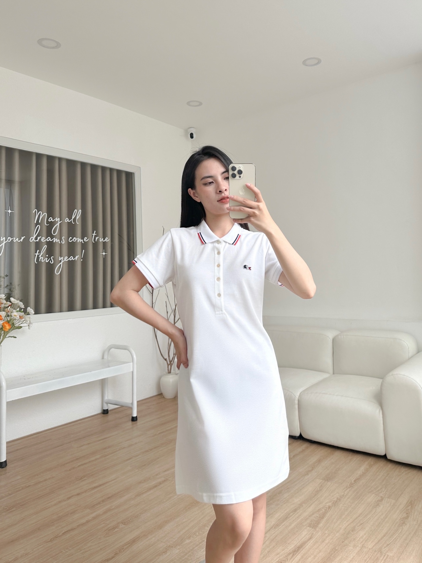 Đầm polo nữ LCSTE phối viền 05-Trắng