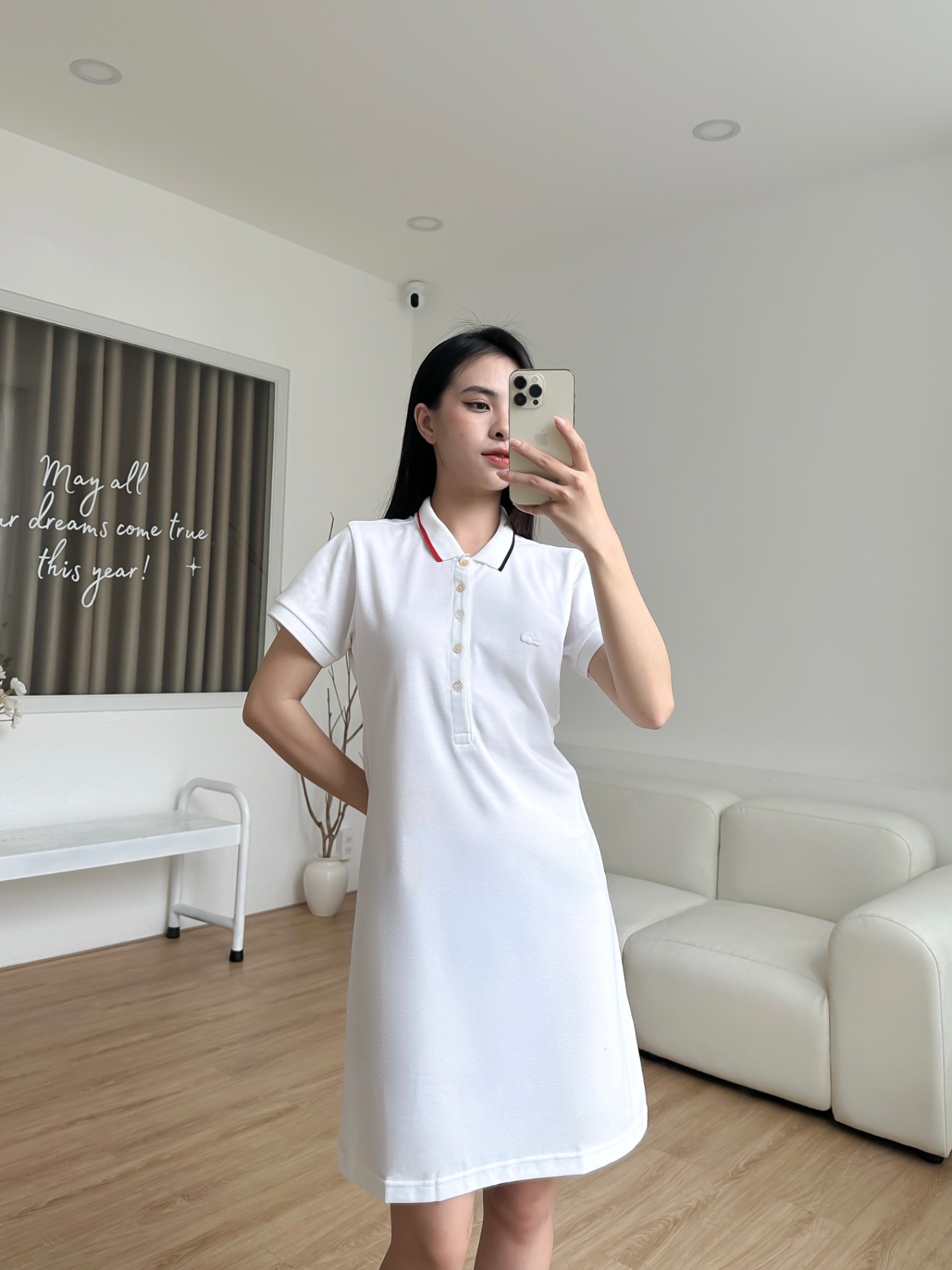 Đầm polo nữ LCSTE phối viền 131-Trắng