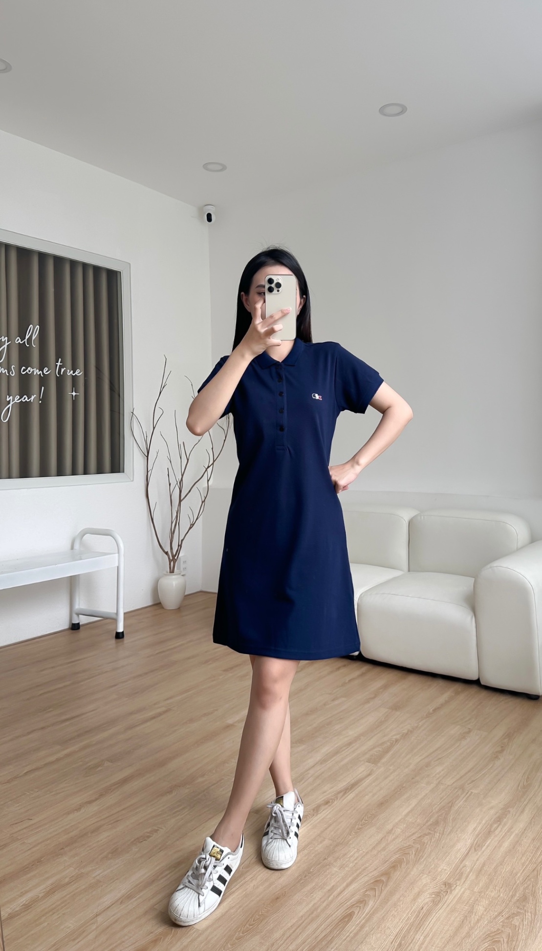 Đầm polo nữ LCSTE phối trơn CÁ PHÁP 5 KHUY-Xanh navy