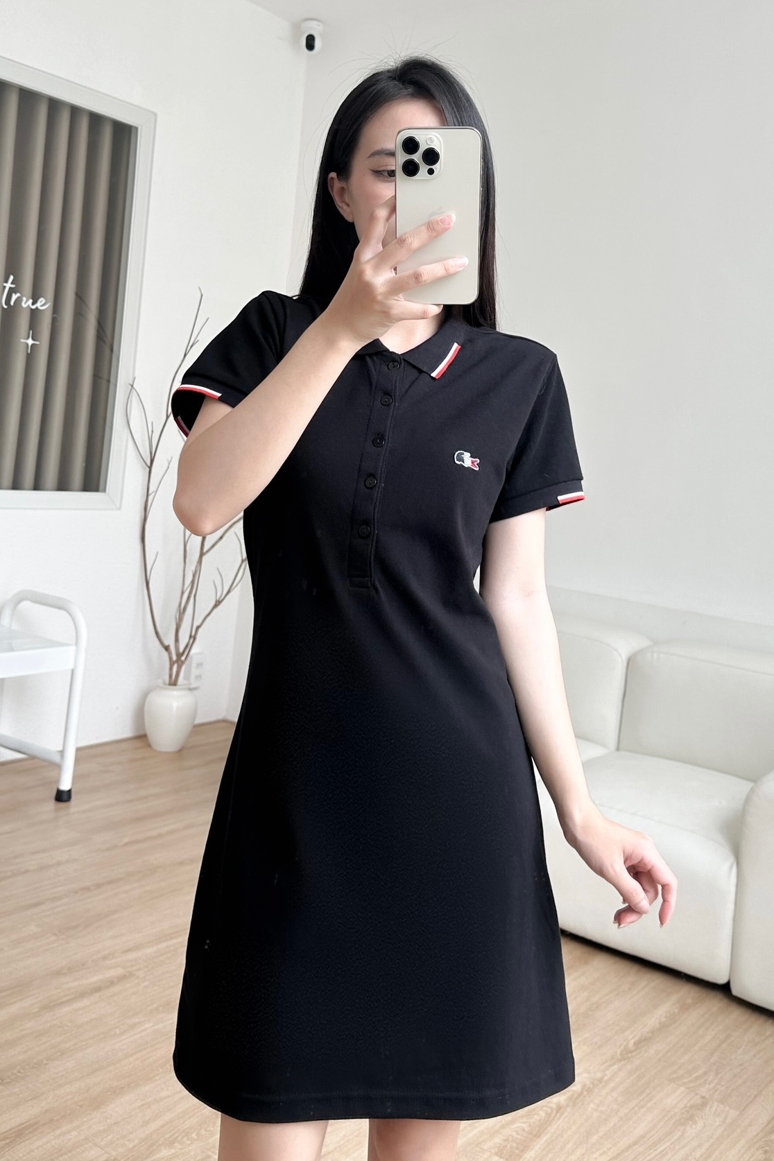 Đầm polo nữ LCSTE phối viền 05-Đen