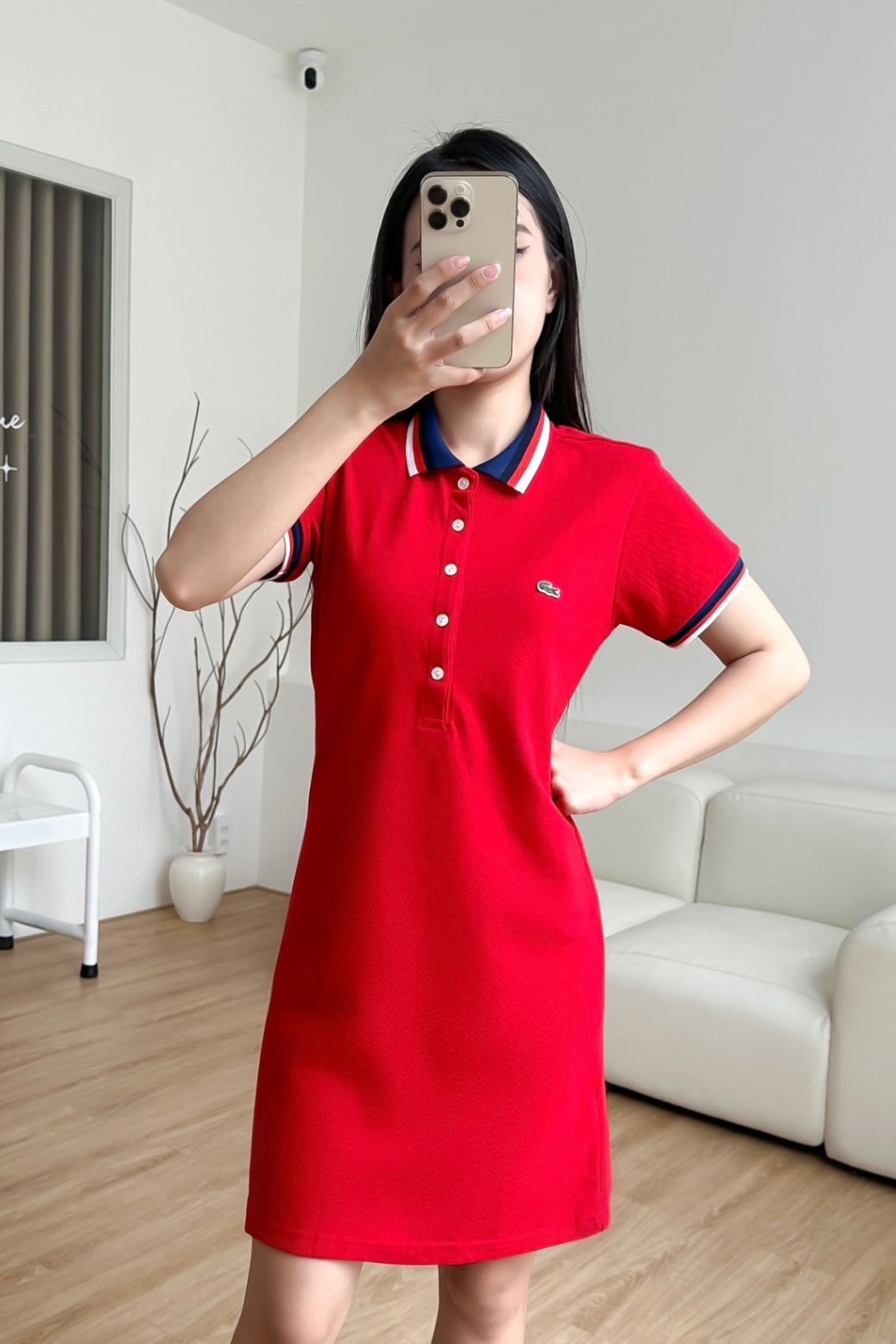 Đầm polo nữ LCSTE phối viền 144-Đỏ